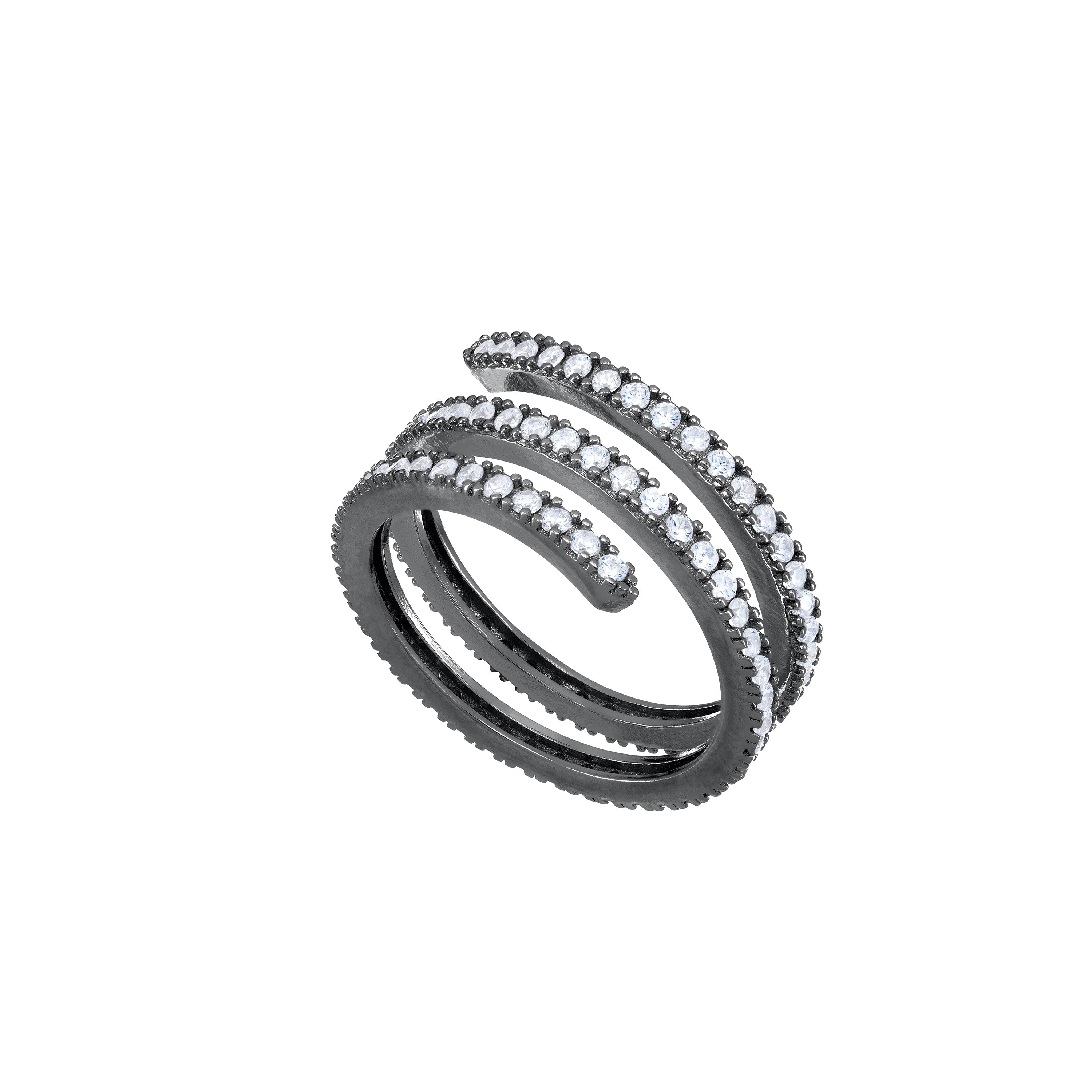 Cubic Zirconia Spiral Ring - Black Rhodium White
