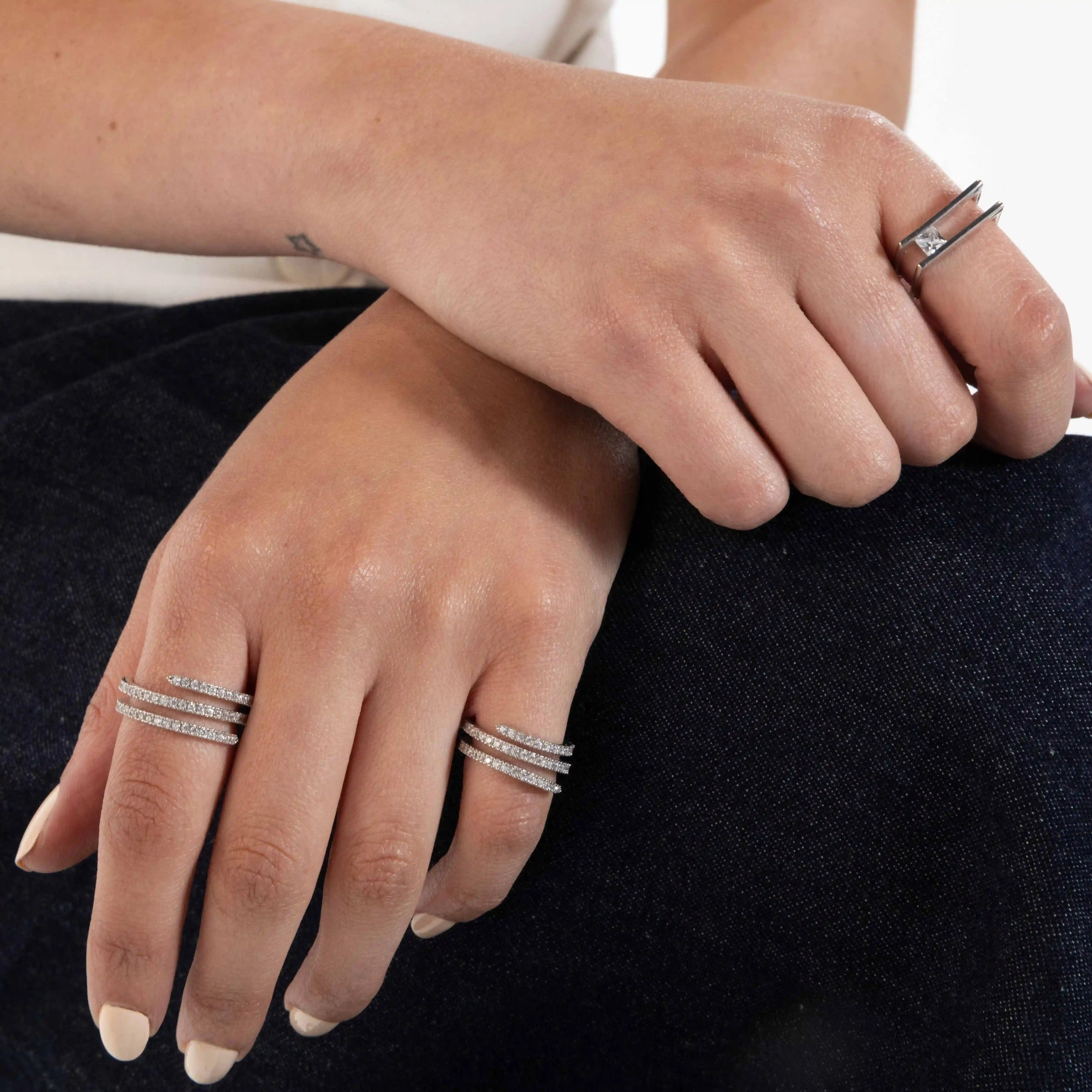 Cubic Zirconia Spiral Ring - Silver White