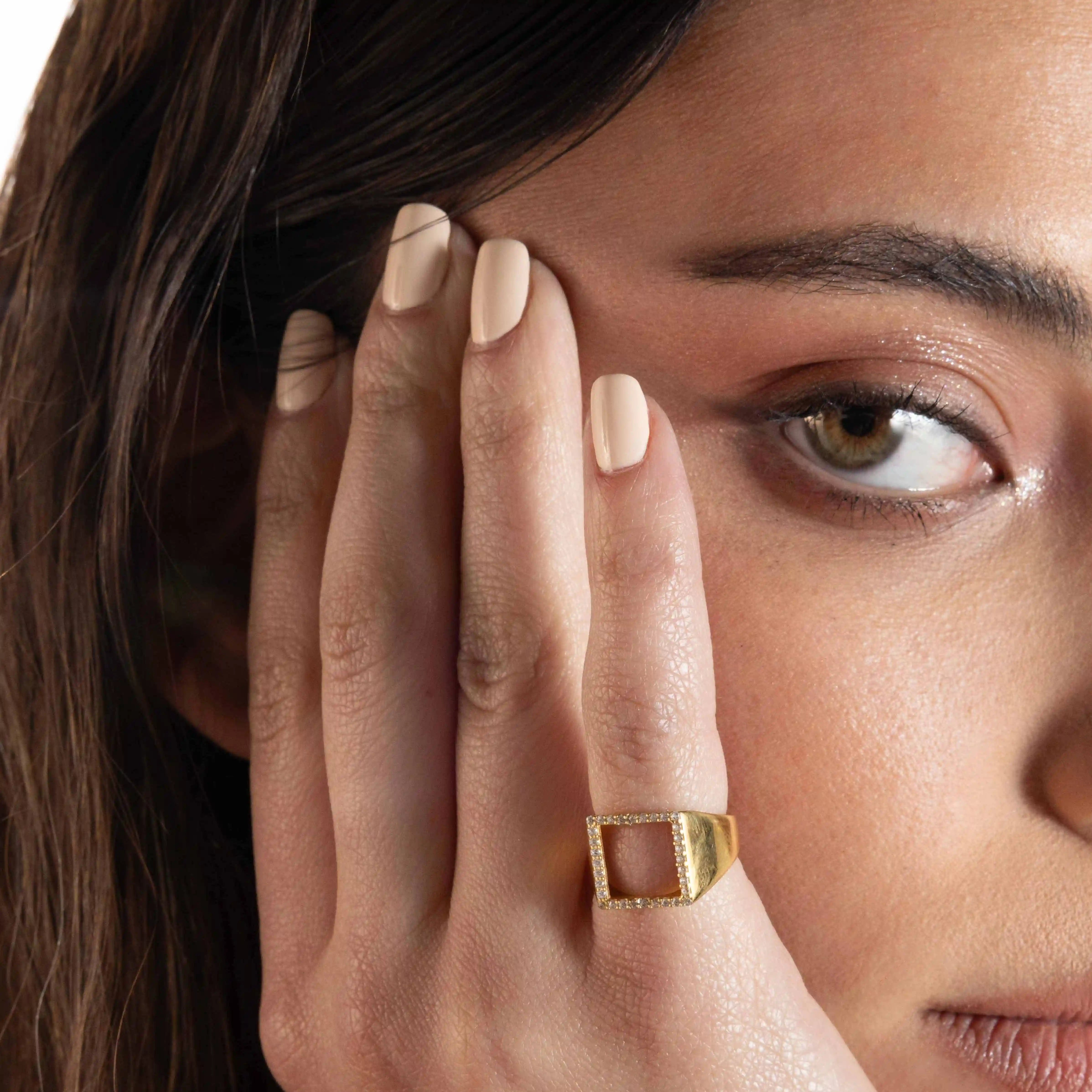 Cubic Zirconia Square Pinky Ring - Gold White