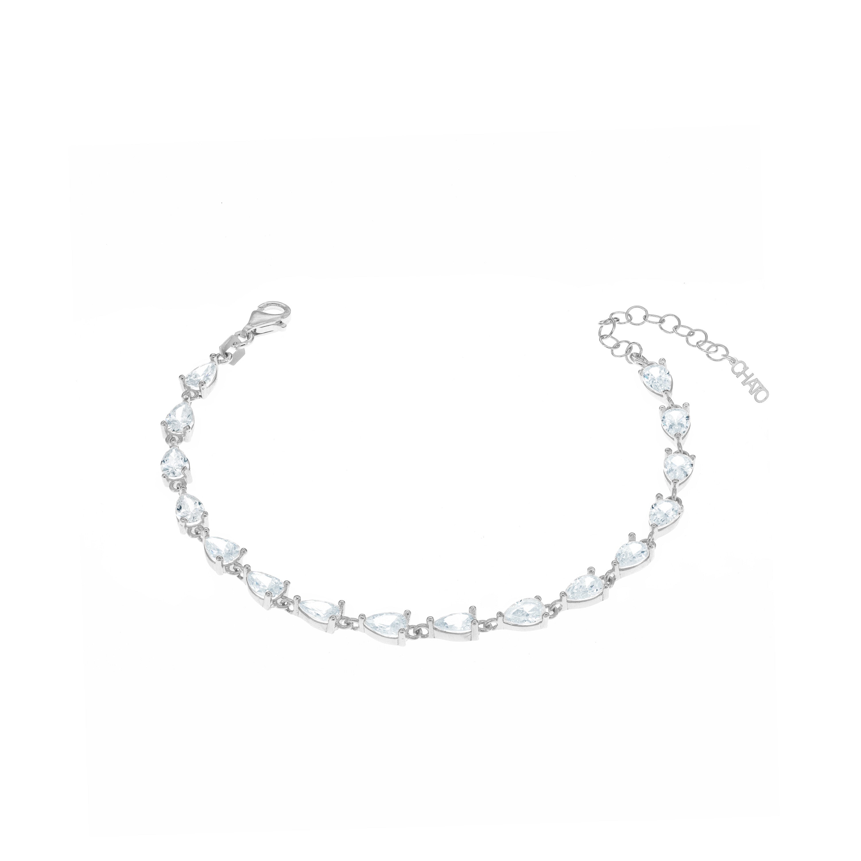 Cubic Zirconia Teardrop Bracelet - Silver White