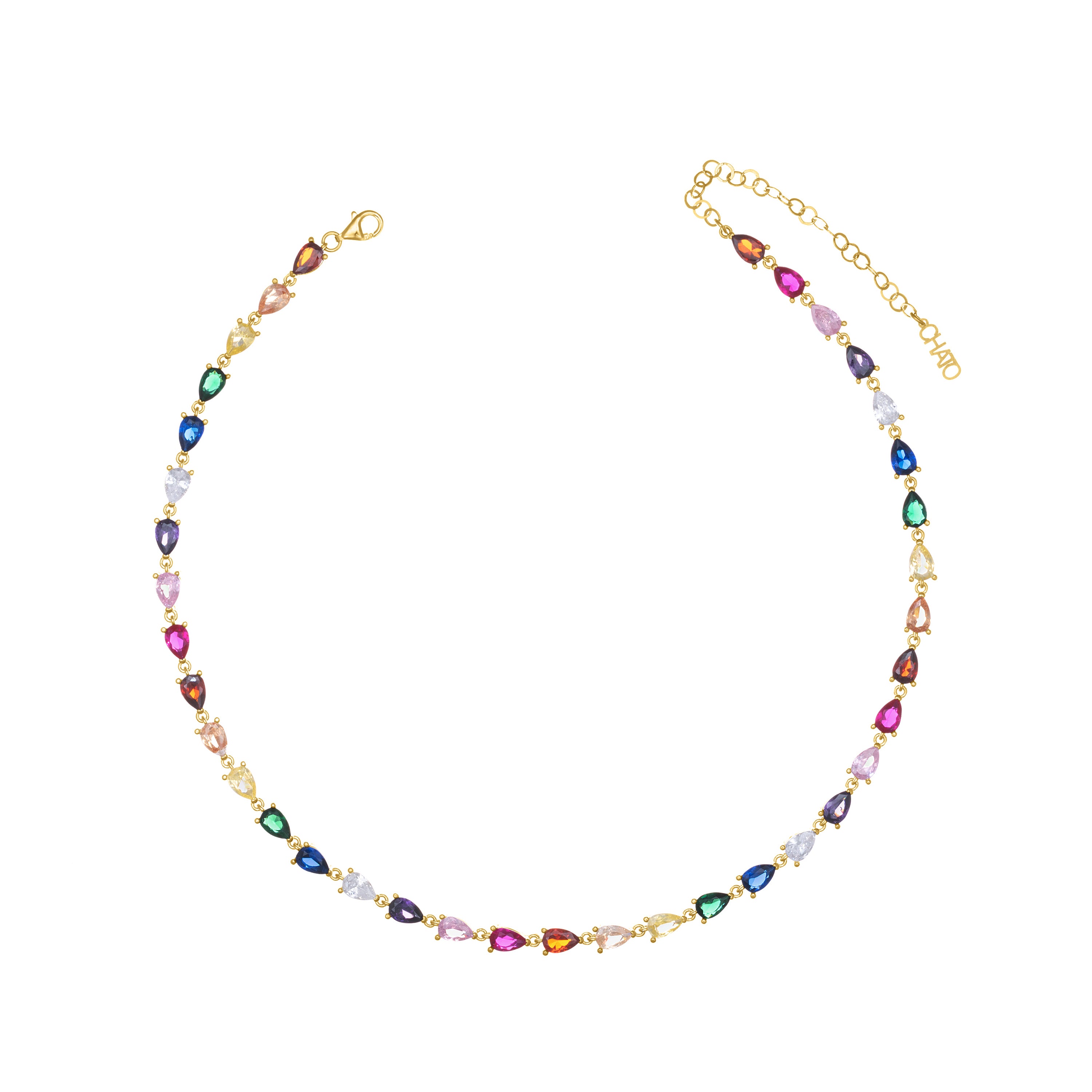 Cubic Zirconia Teardrop Choker - Gold Rainbow
