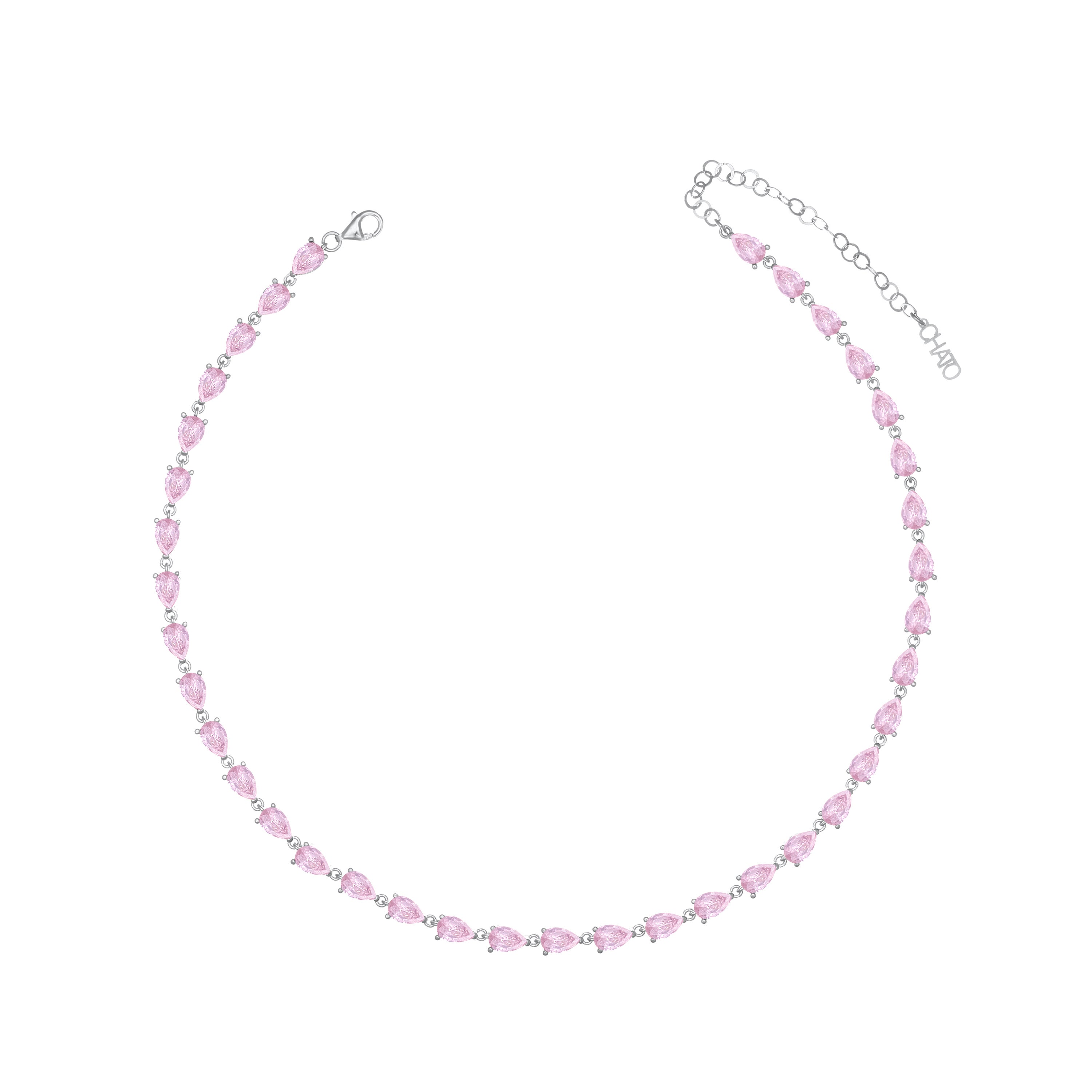 Cubic Zirconia Teardrop Choker - Silver Light Pink