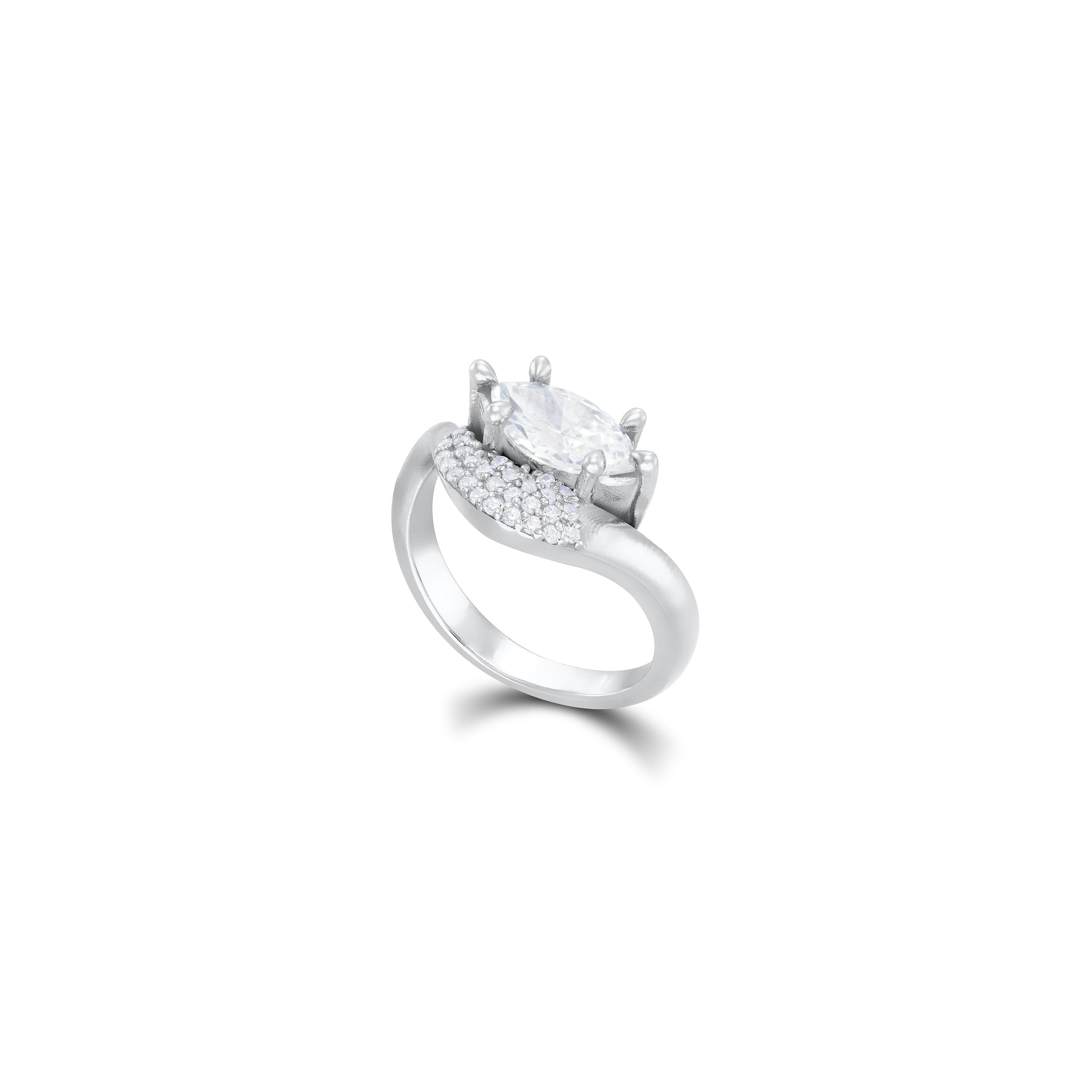 Curved Pave Band Marquise CZ Ring - Silver White