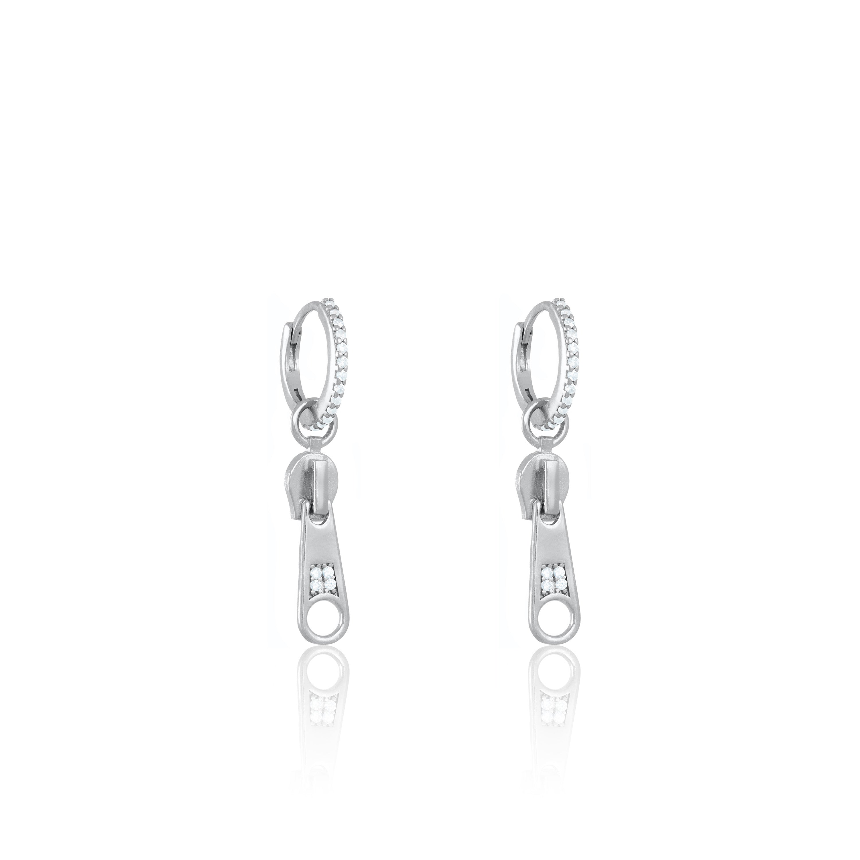 Dangling Zipper Cubic Zirconia Hoop Earring