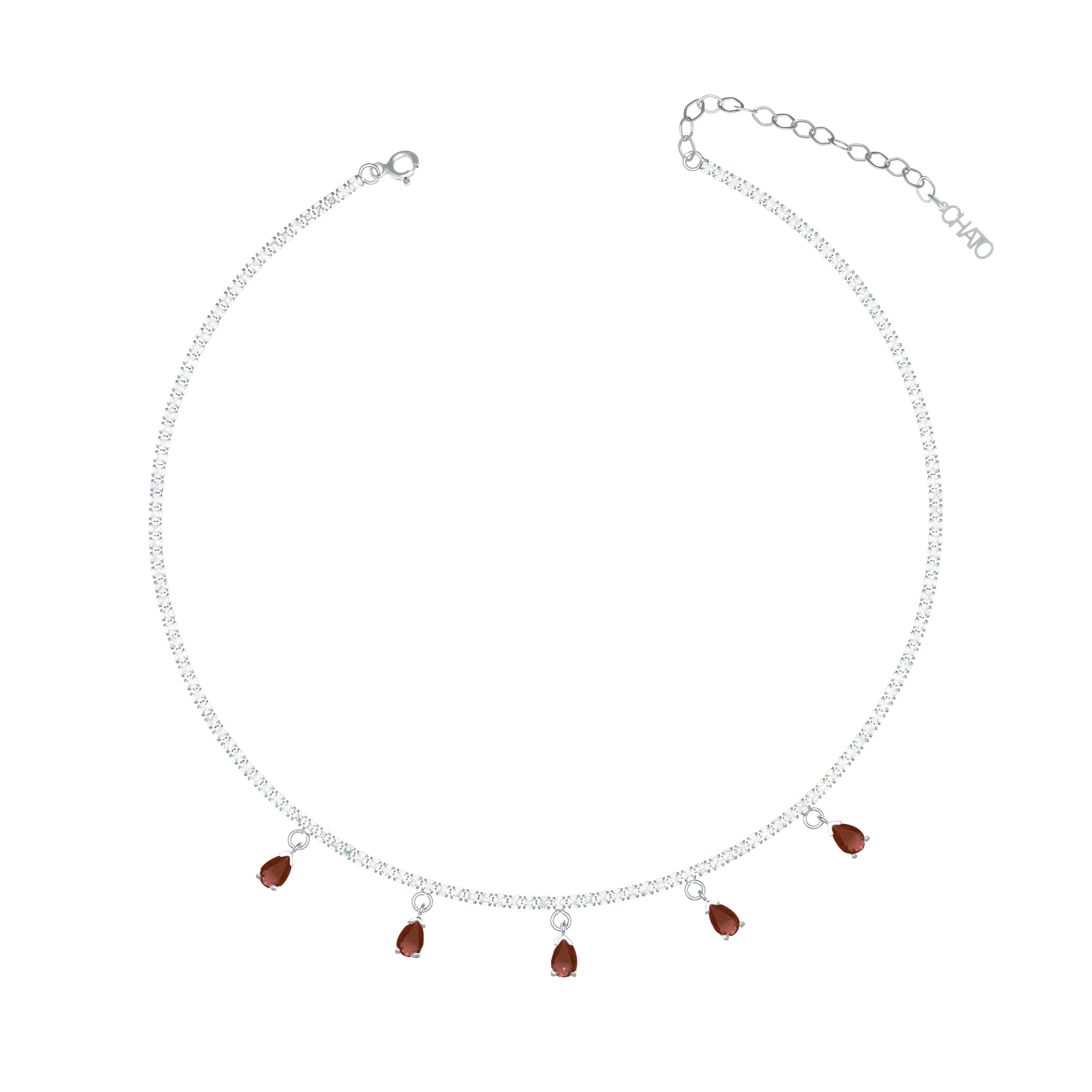 Dangling Multi Teardrop Tennis Choker - Silver Brown And White