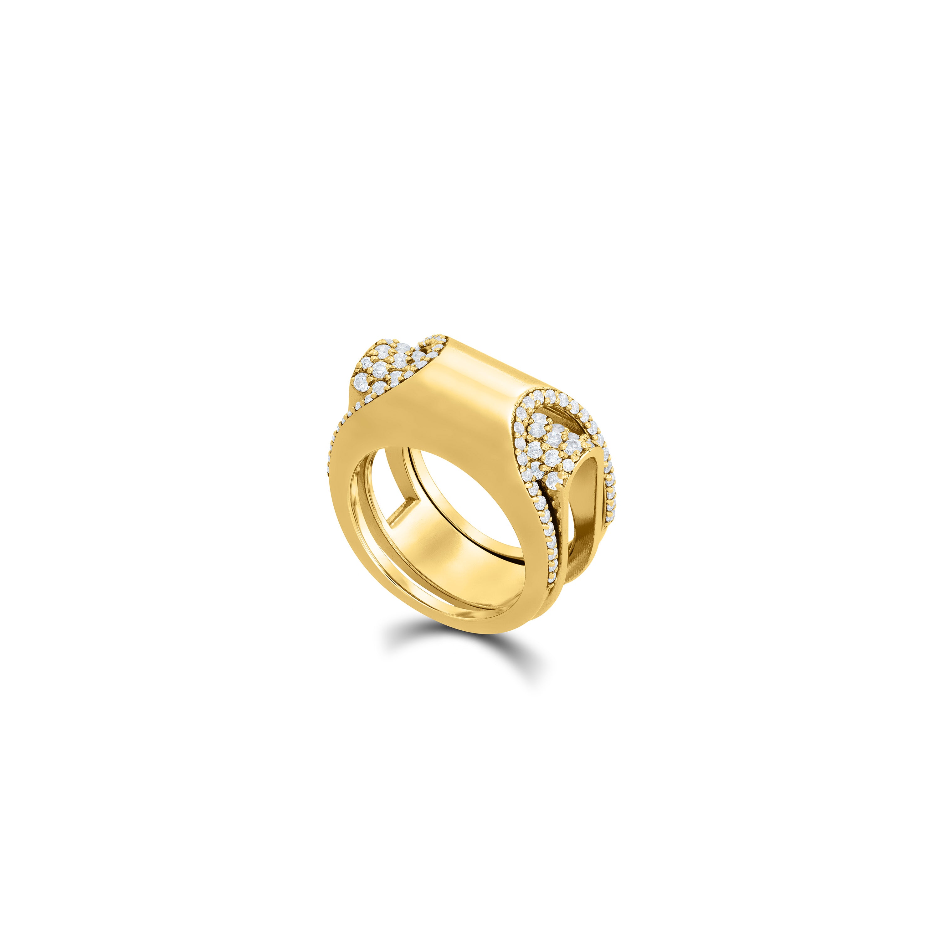 Double Band Ring with Pave CZ Accents - Gold White