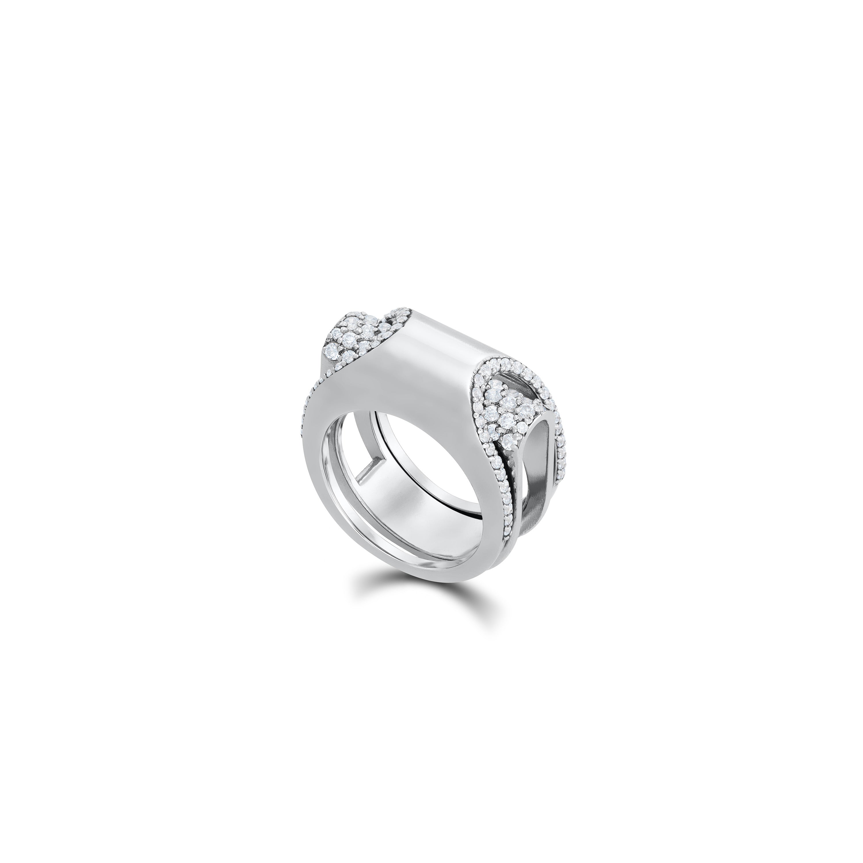 Double Band Ring with Pave CZ Accents - Silver White