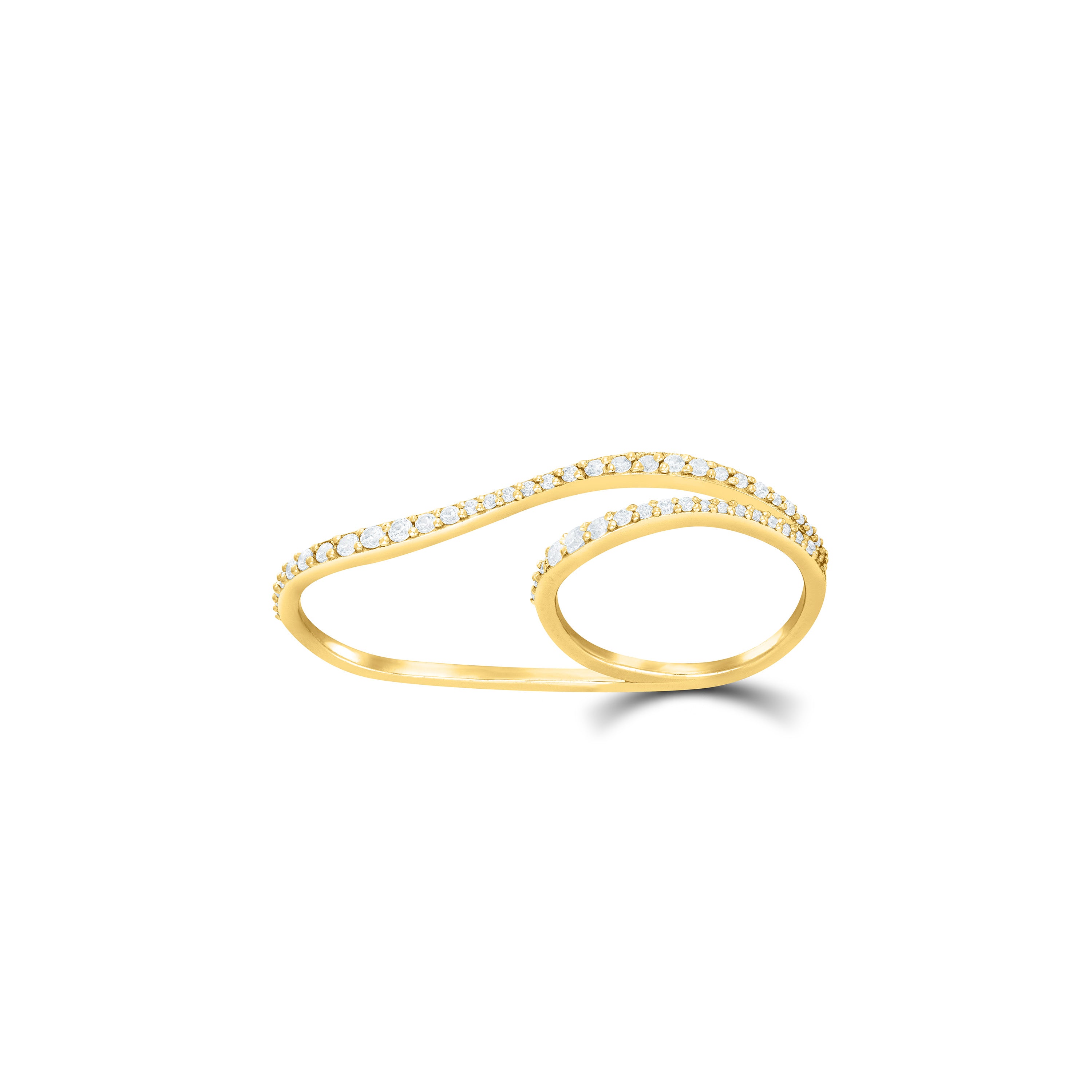 Double Finger Pave Wave Ring - Gold White