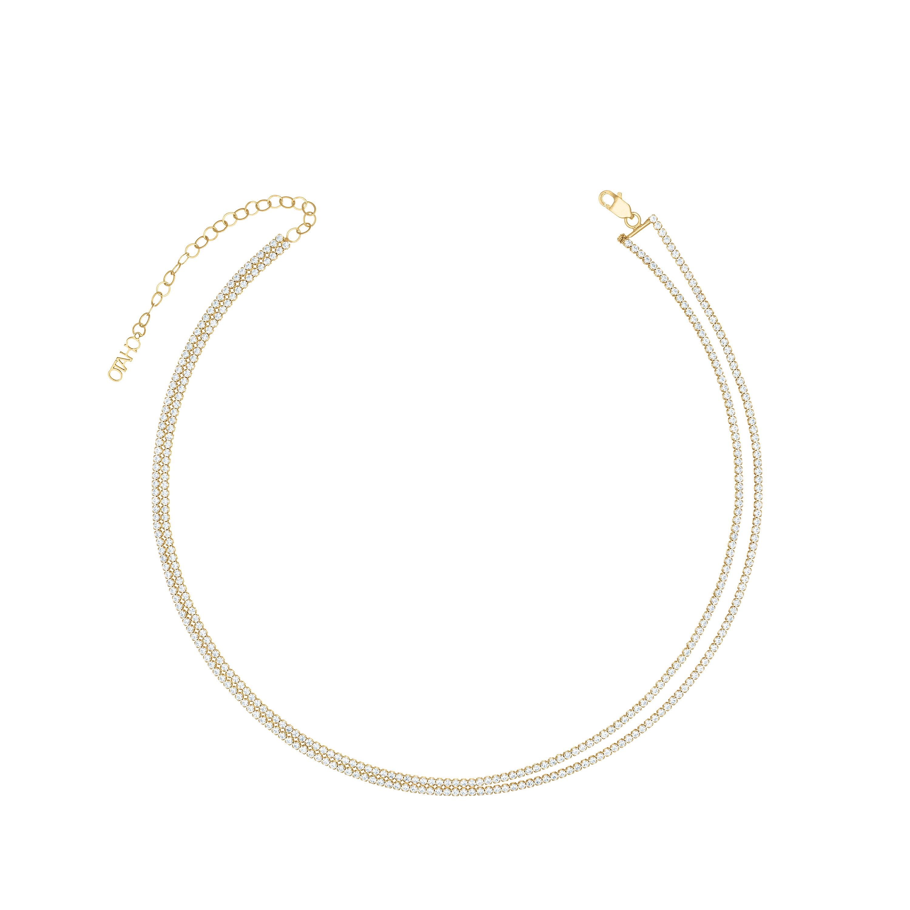 Double Layered Cubic Zirconia Tennis Choker - Gold White
