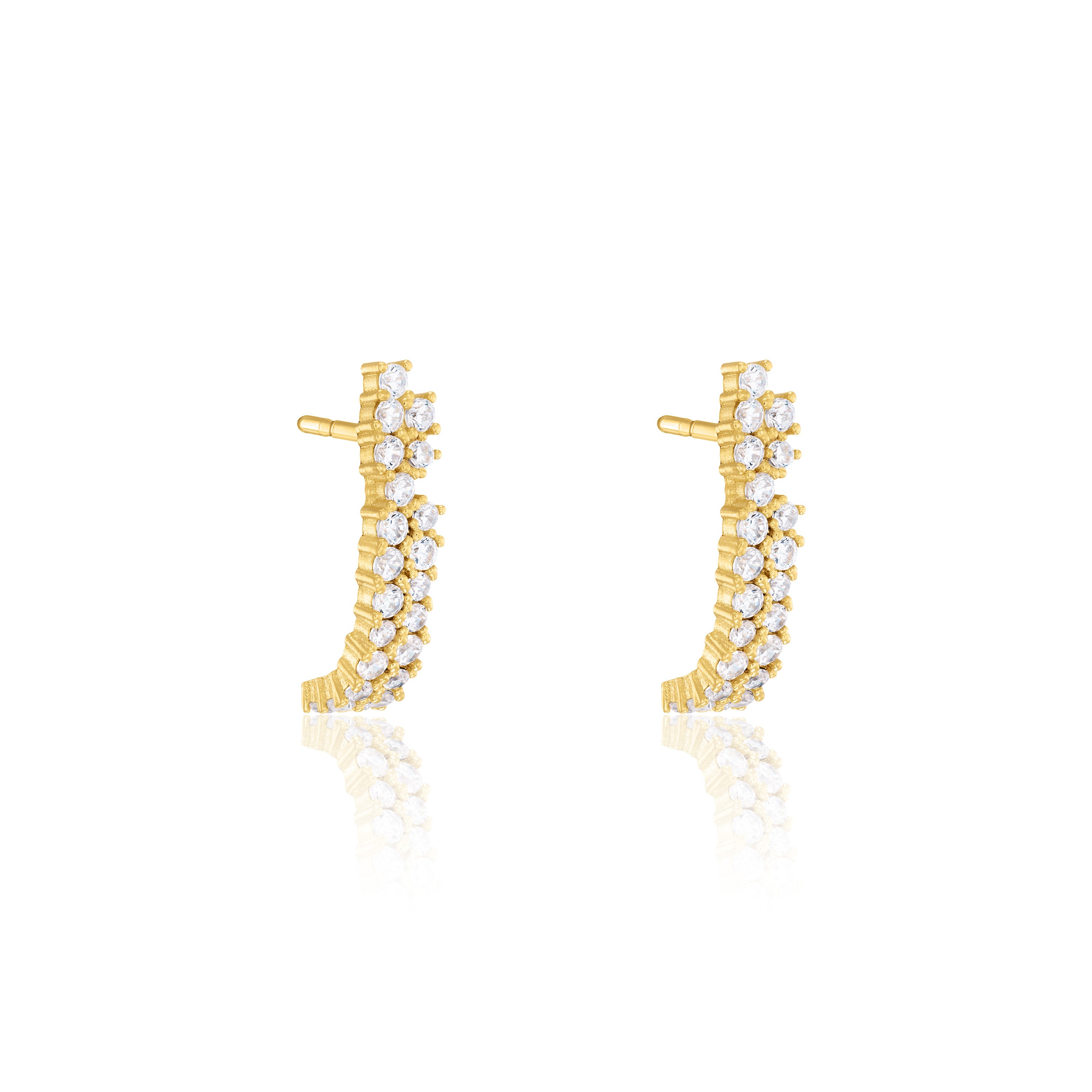 Double Line Cubic Zirconia Semi Hoop Earrings - Gold White