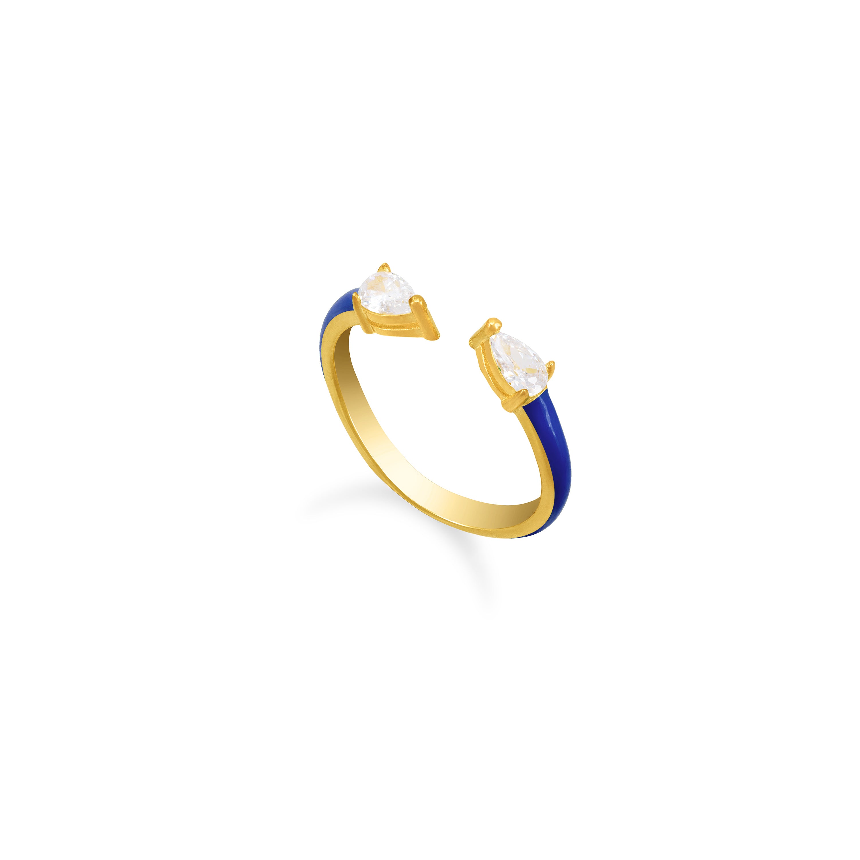 Double Pear Cubic Zirconia Enamel Open Ring - Gold Navy Blue