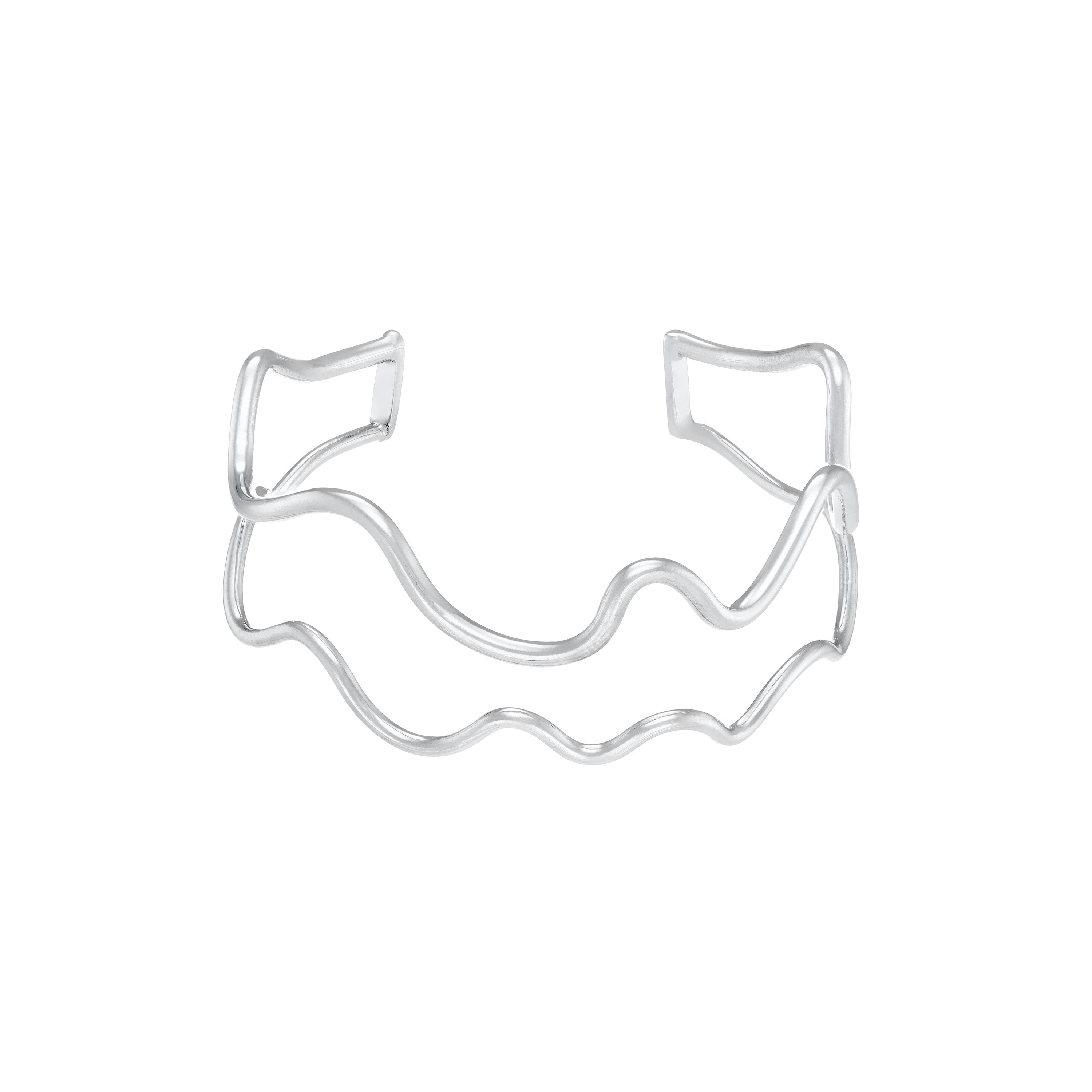 Double Wave Line Bangle - Silver