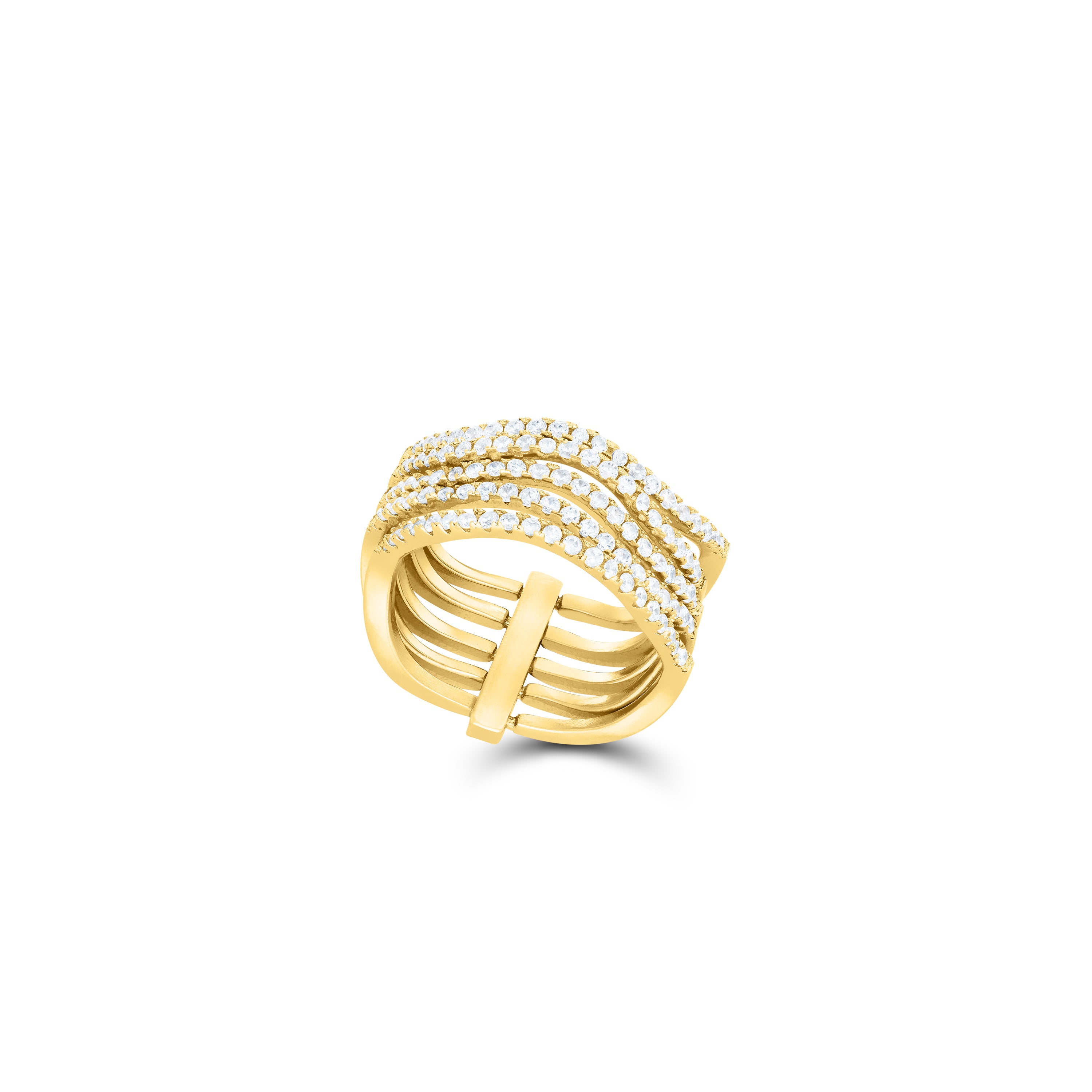 Dynamic Multi-Band Pavé CZ Ring - Gold White