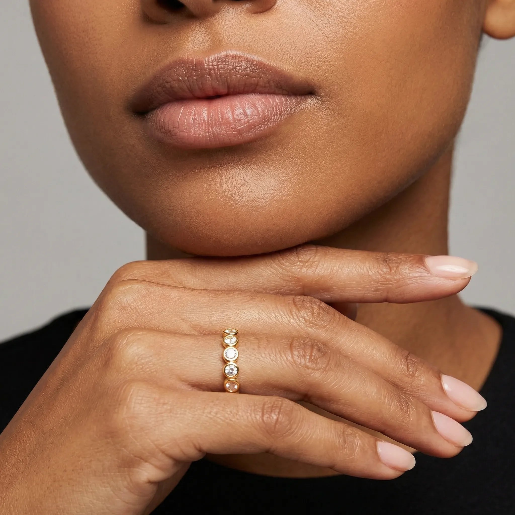 Bezel Cubic Zirconia Eternity Band Ring - Gold White - 3mm