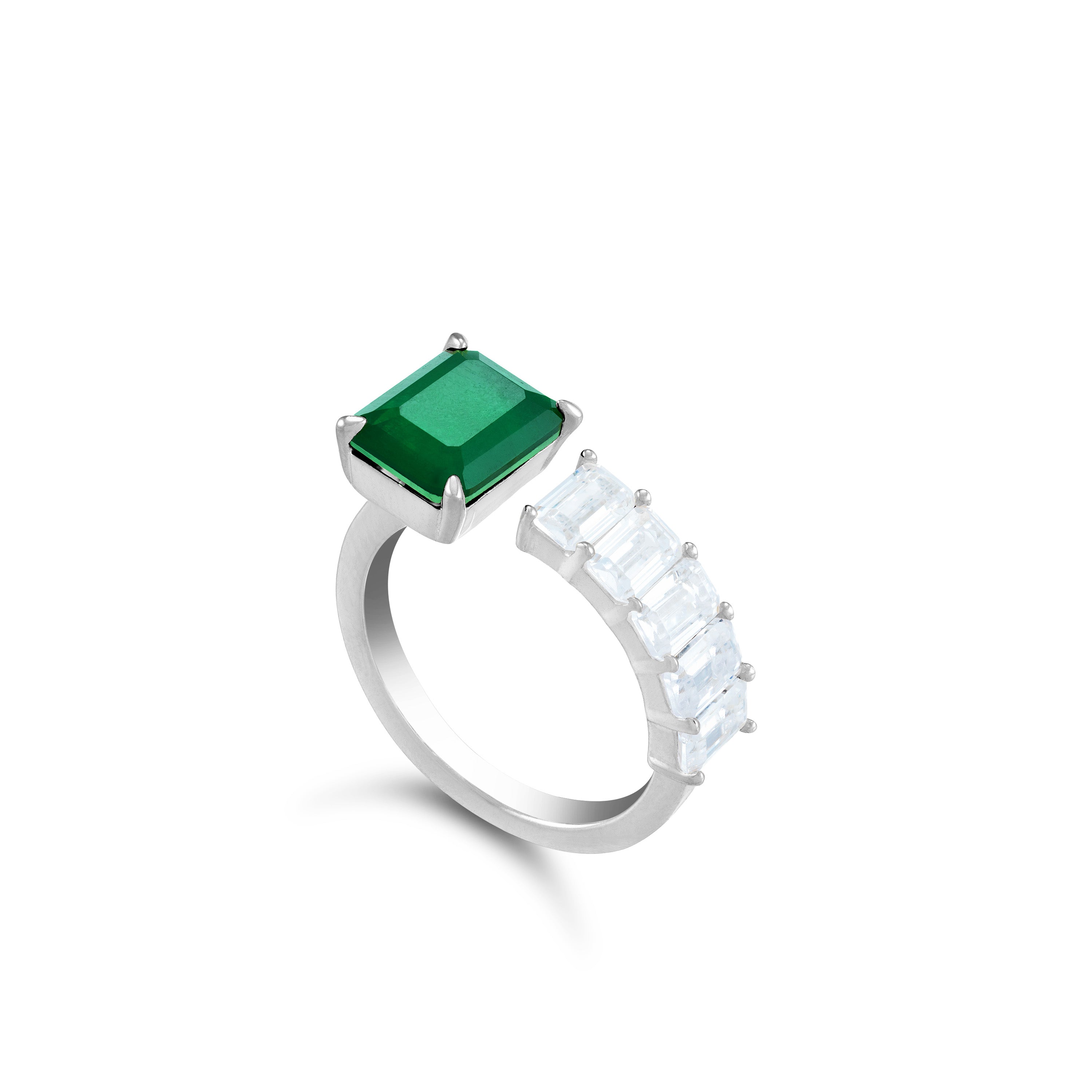 Emerald And Baguette Cut Open Ring