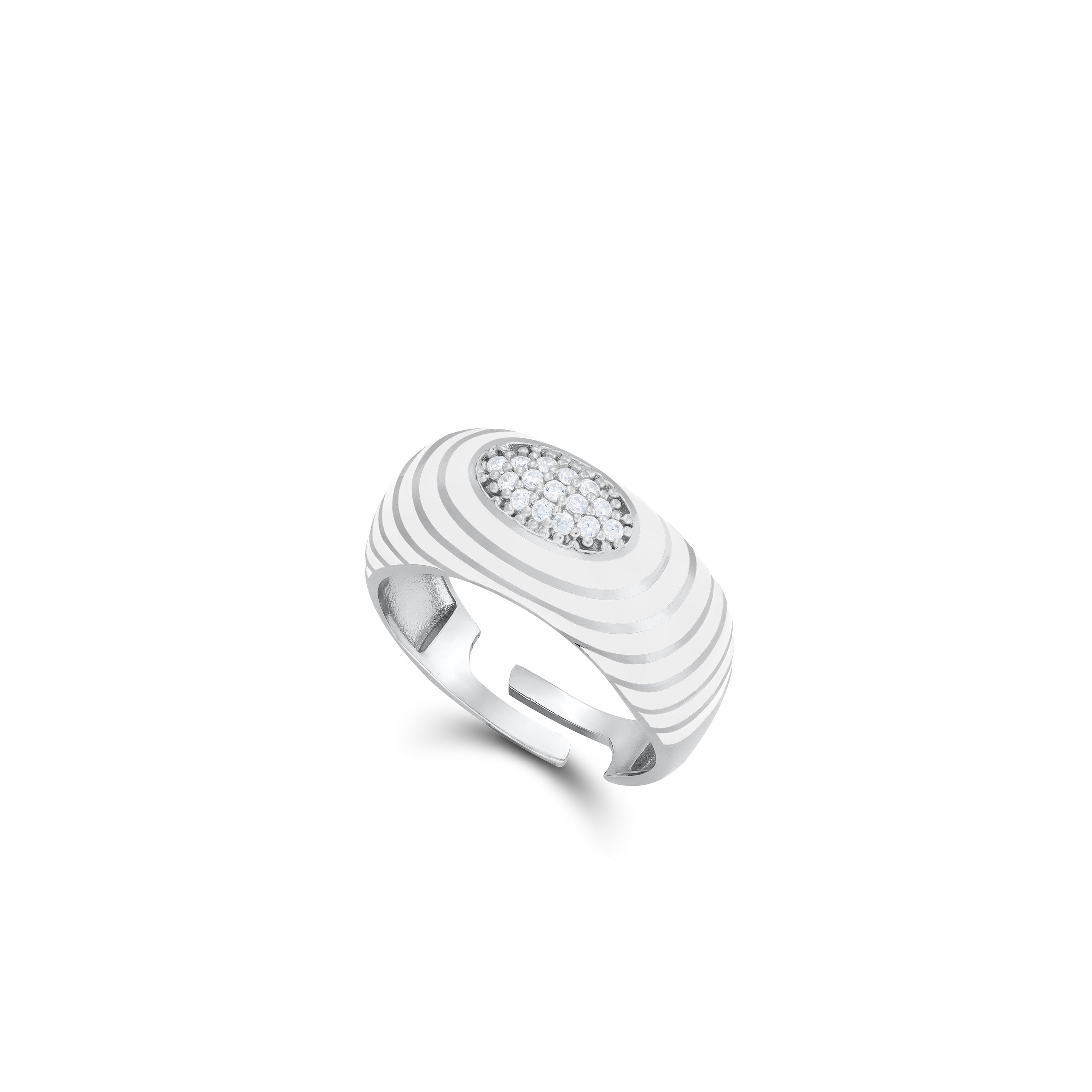 Enamel Round  Honeycomb Cubic Zirconia Ring - Silver White