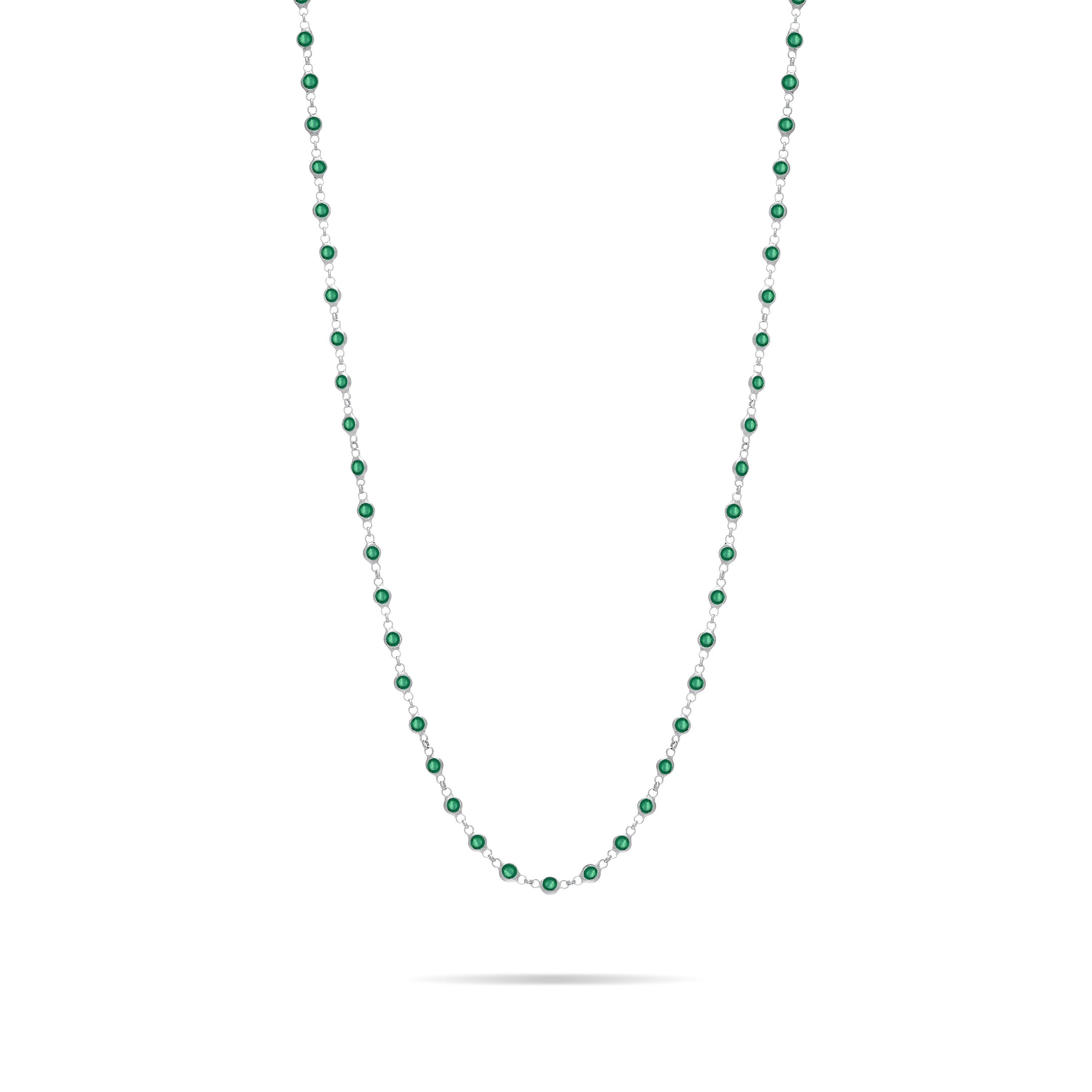 Eternity Bezel Long Necklace - Silver Green - Big Bezel