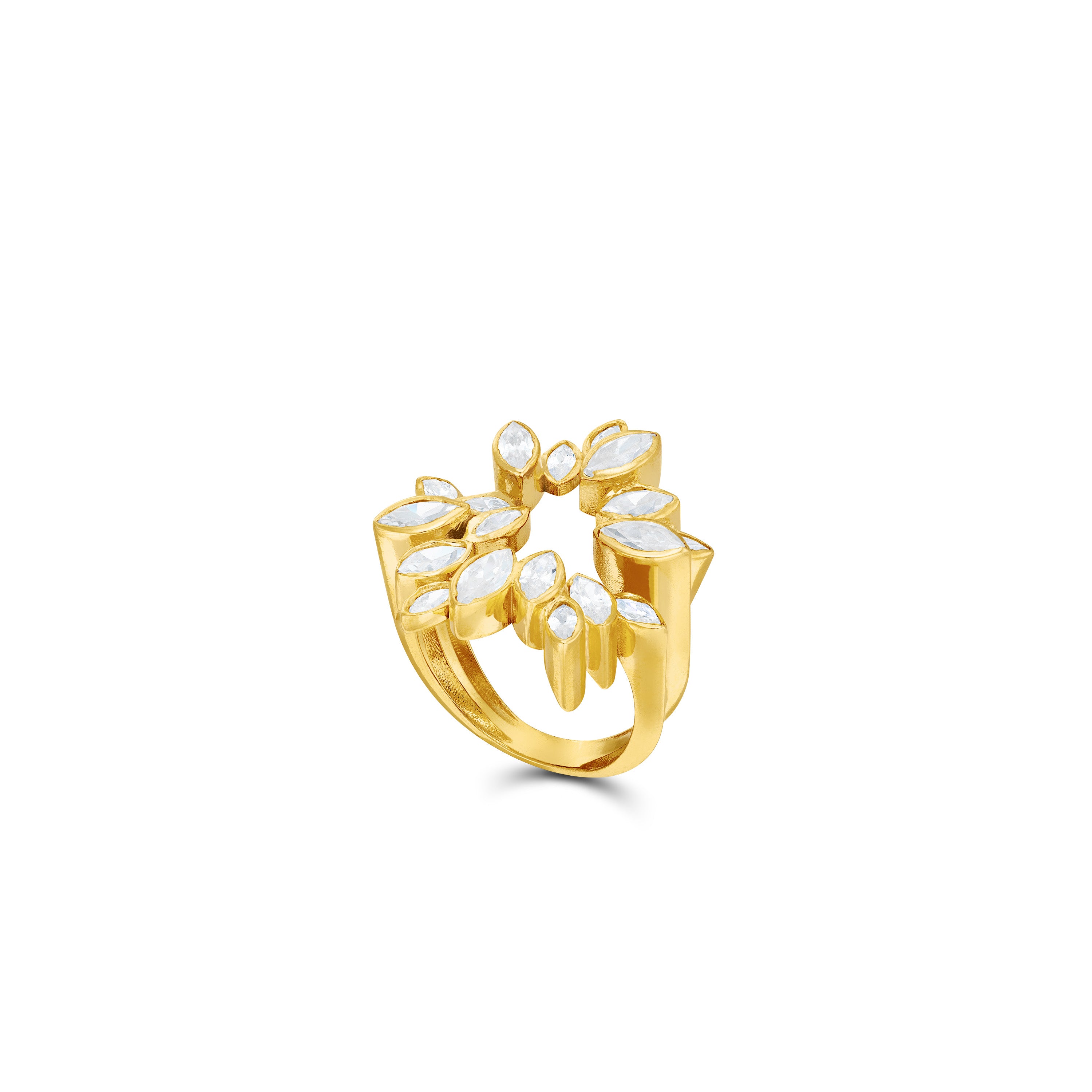 Floral Burst Marquise Cz Ring - Gold White