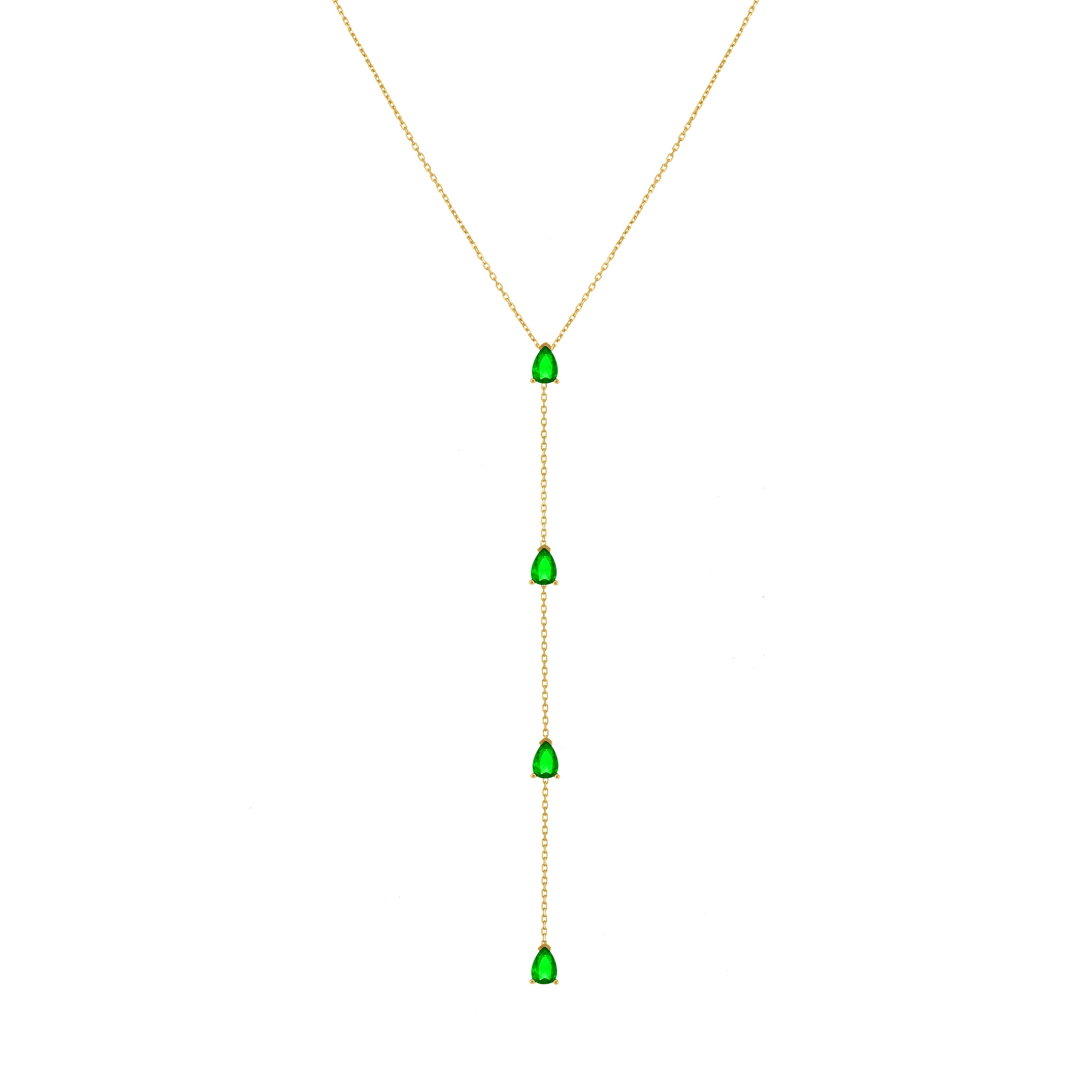 Four Teardrops Lariat Choker - Gold Green Matt