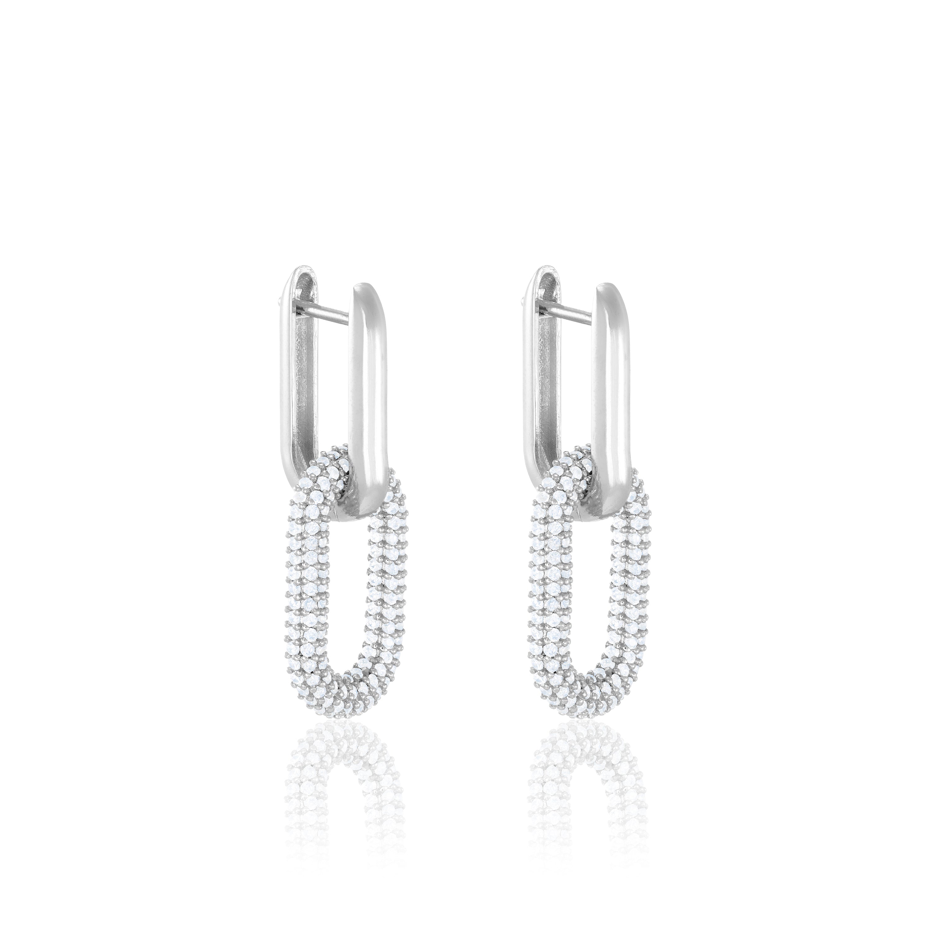 Full Pave Paperclip dangling Hoop Earring