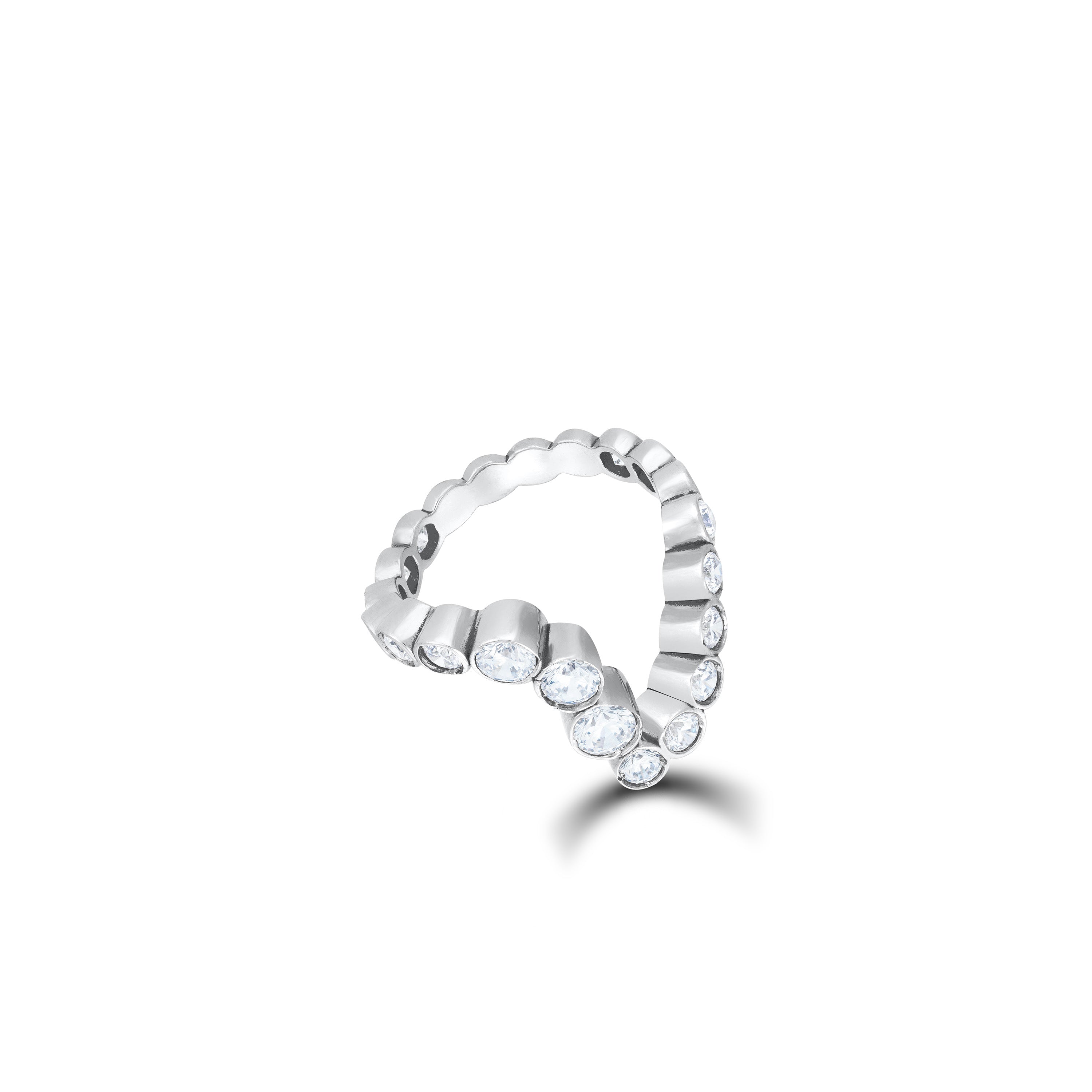 Graduated CZ Bezel Band Ring - Silver White