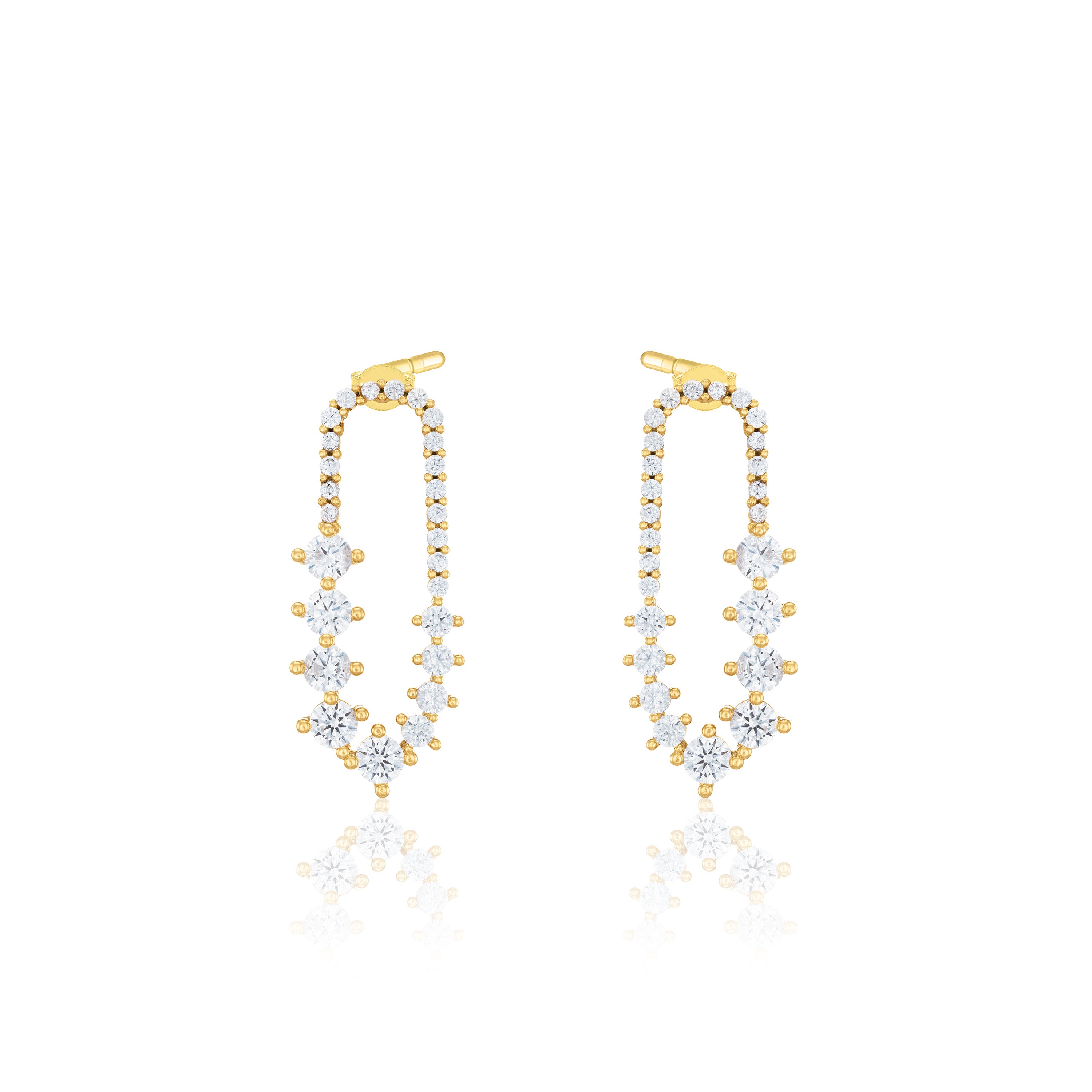 Graduated Cubic Zirconia Paperclip Statement Earrings - Gold White