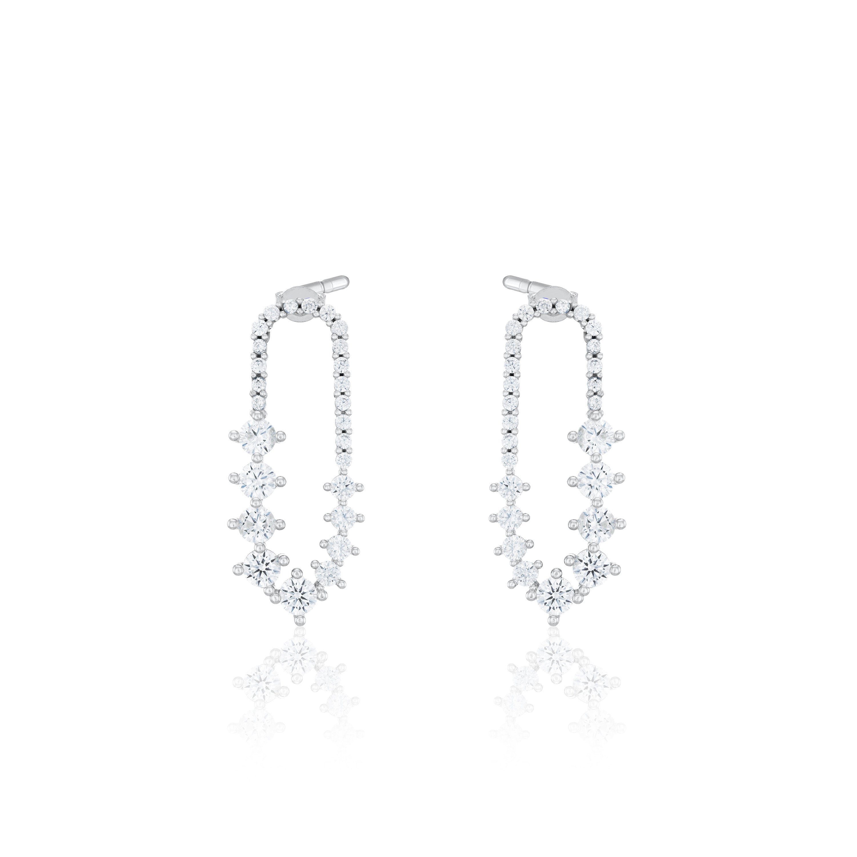 Graduated Cubic Zirconia Paperclip Statement Earrings - Silver White