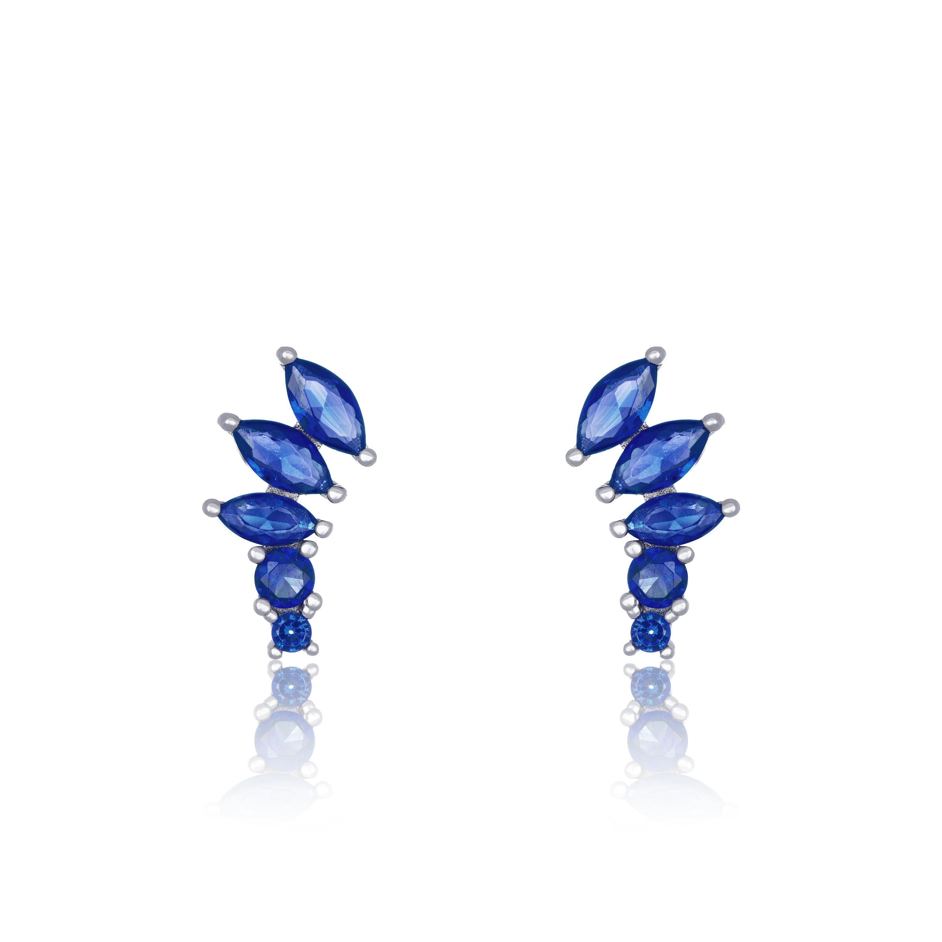 Graduated Marquise Shape Curved Stud Earrings - Silver Navy Blue