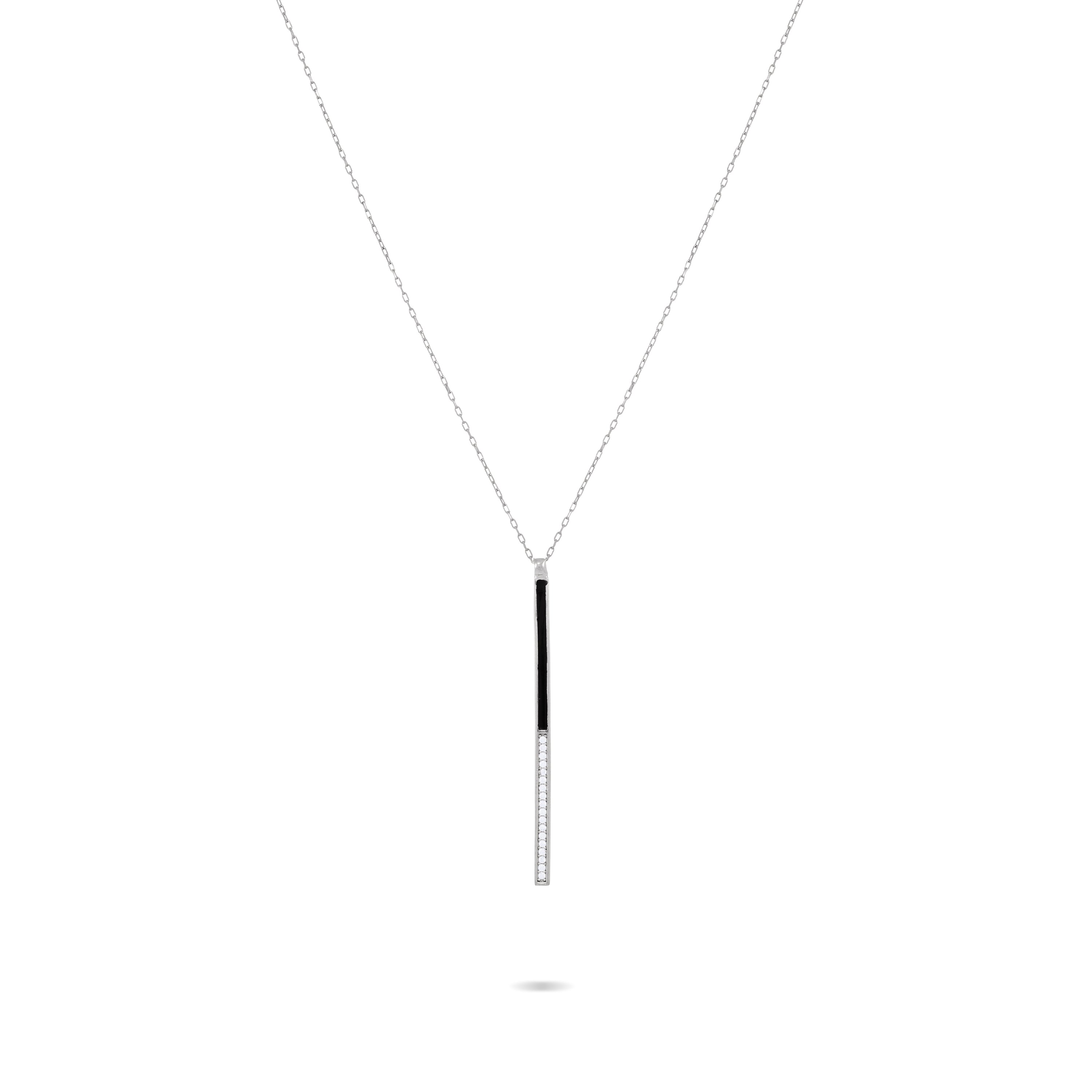 Half Enamel Half Cubic Zirconia Bar Necklace