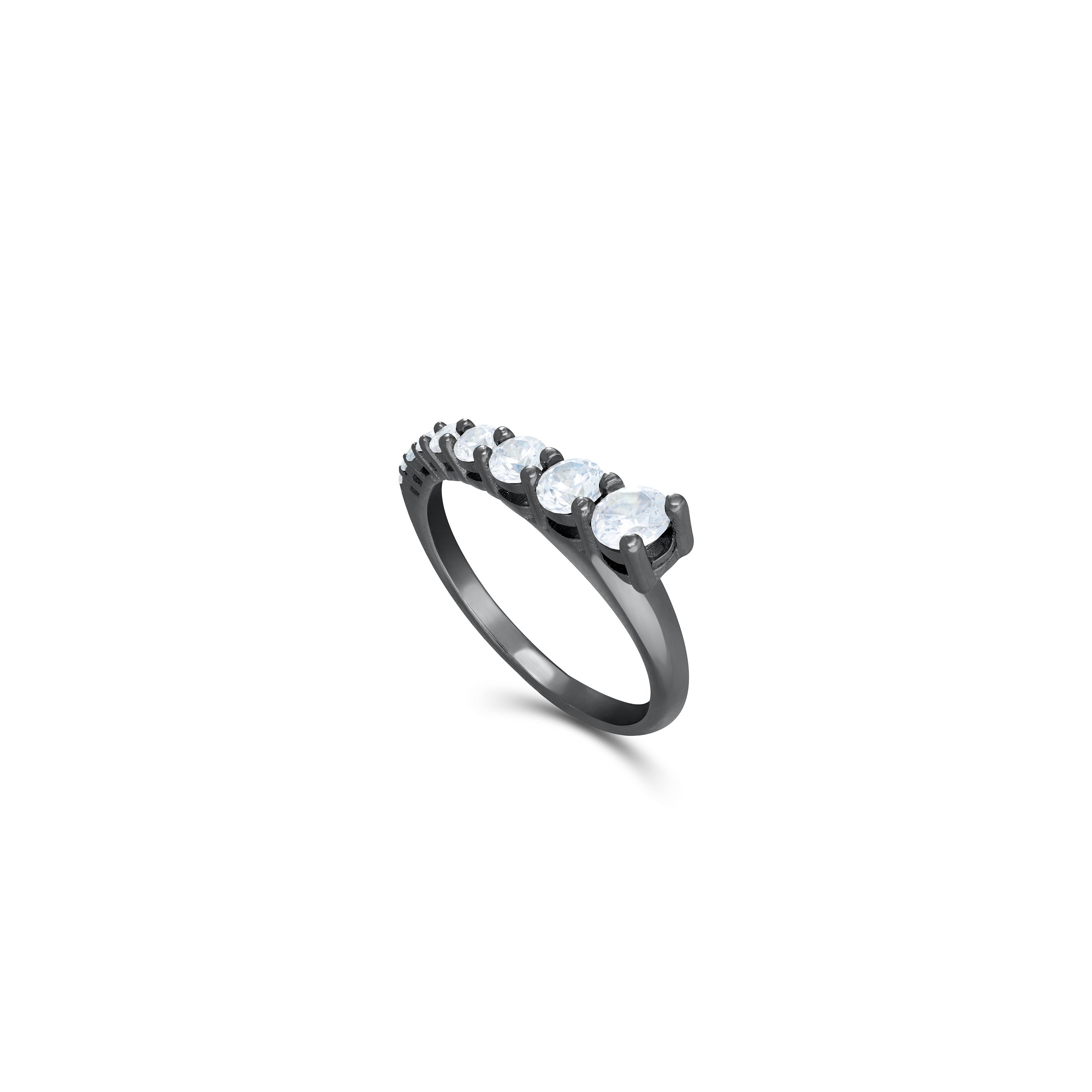 Half Graduated Row Cz Band Ring -  Black Rhodium White