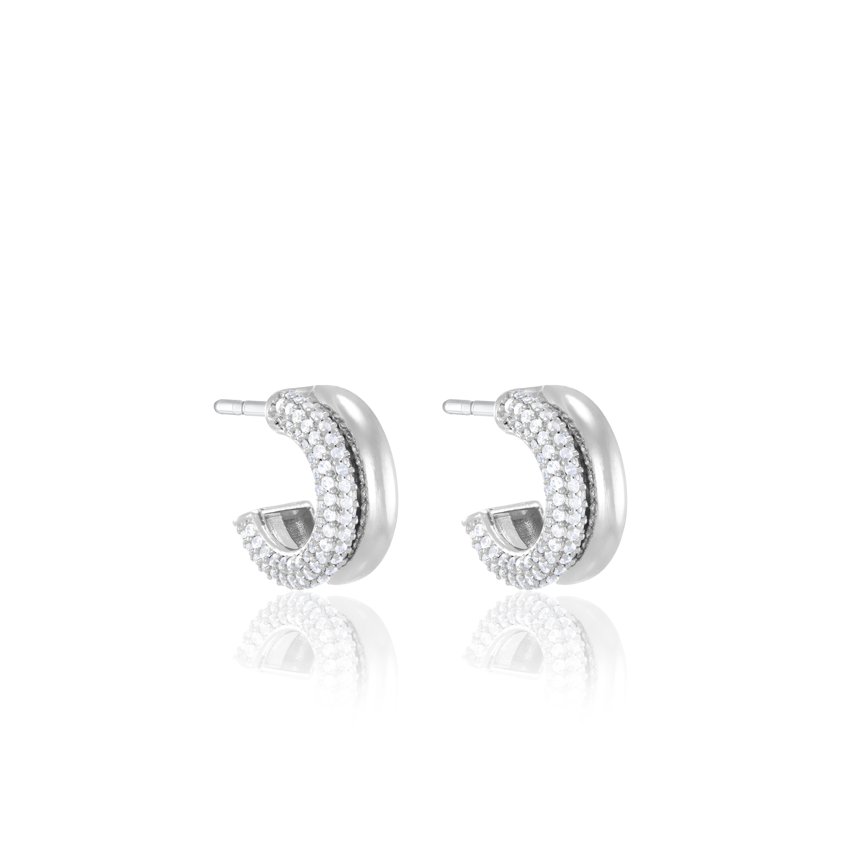 Half Plain Half Pave Semi Hoop Earrings