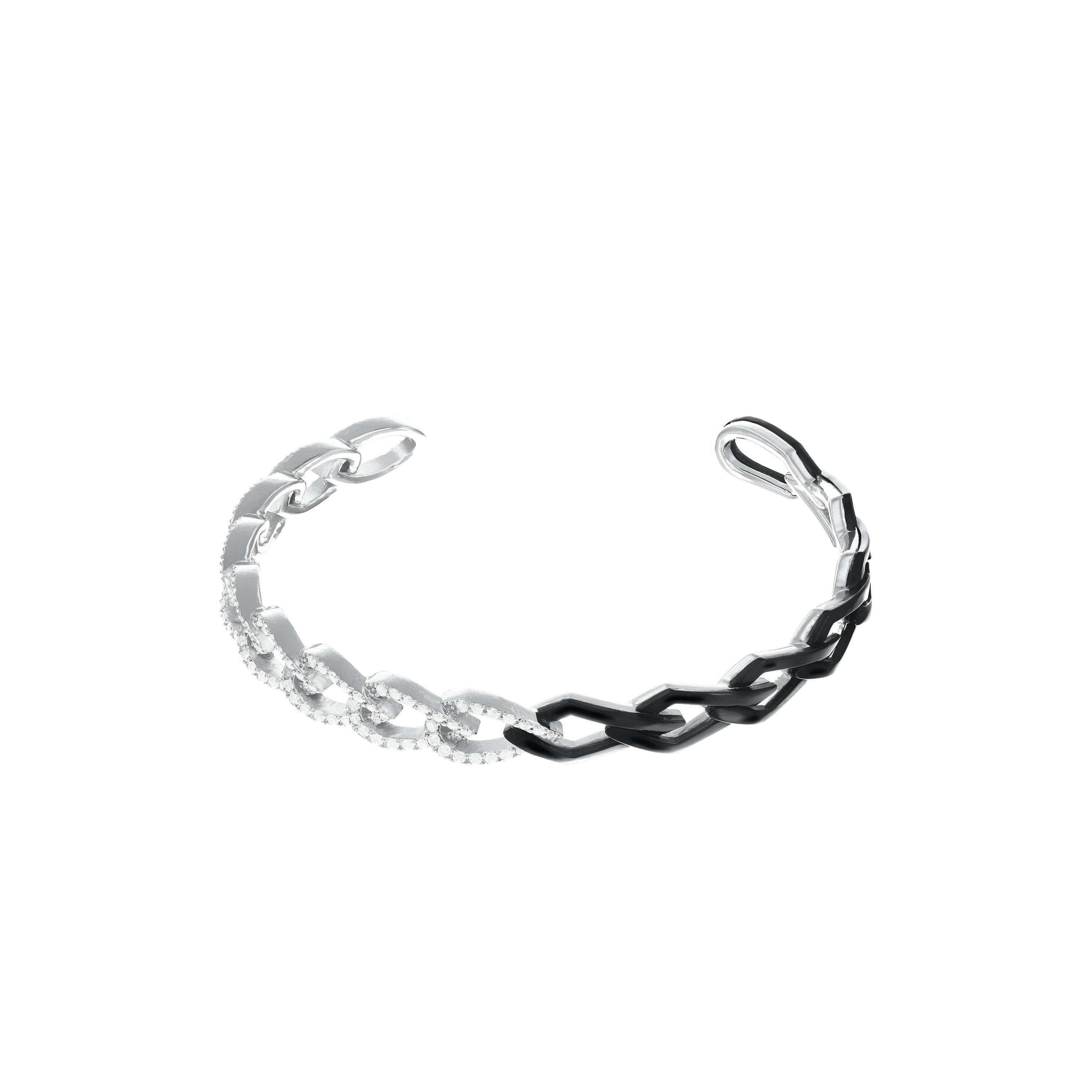 Half CZ Half Enamel Chain Link Bangle