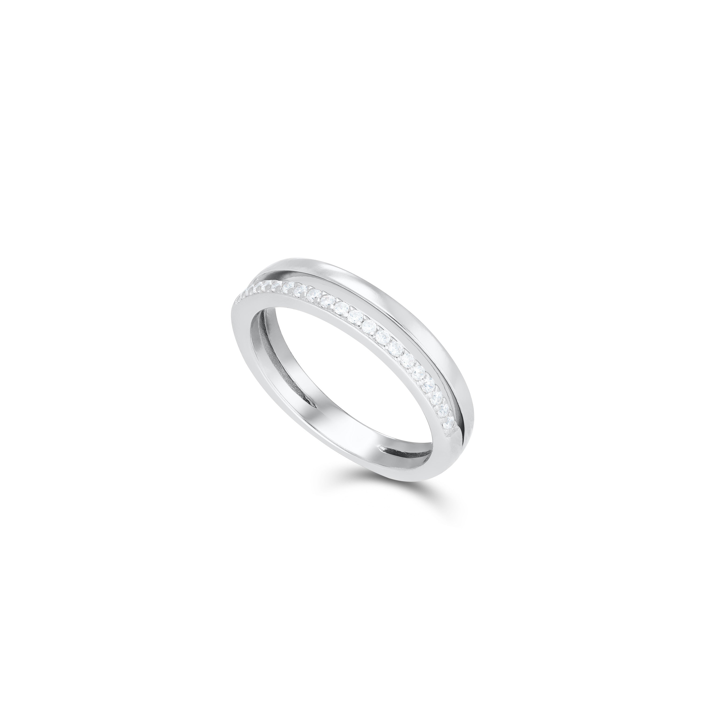 Half Plain Half Cubic Zirconia Double Line Pinky Ring