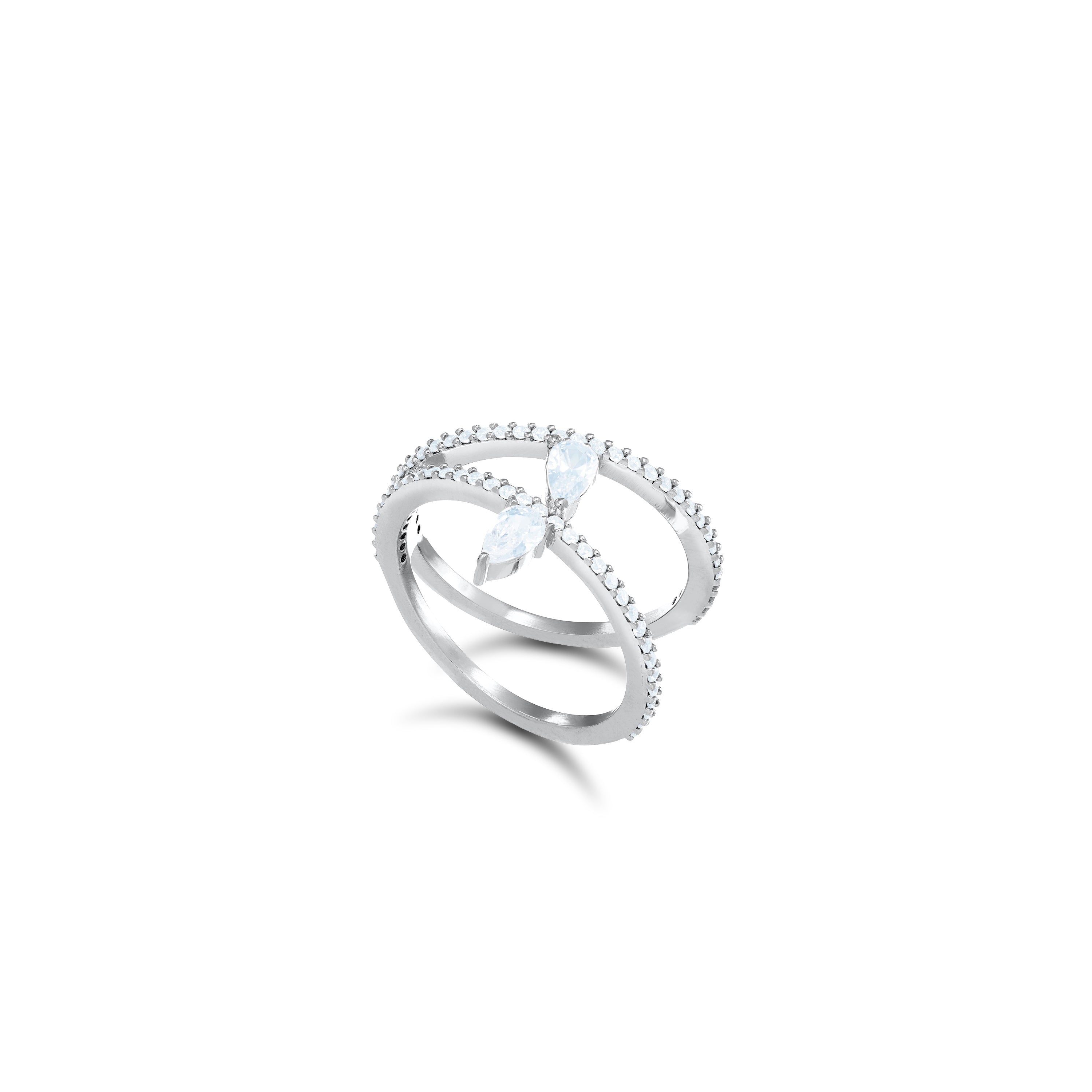 Inclined Two Line Teadrops Ring