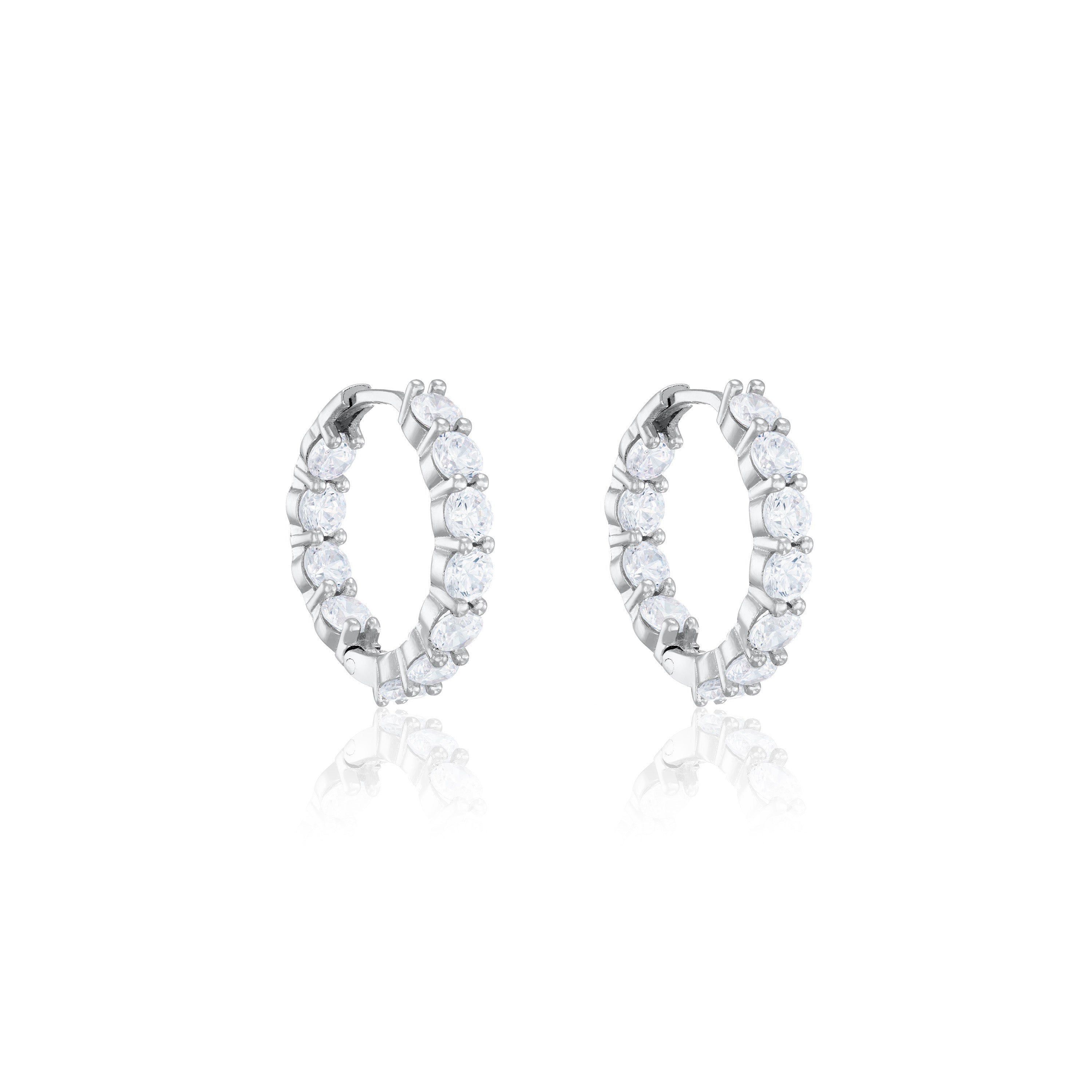 Inside Out Cubic Zirconia Hoop Earrings - Silver White - Medium