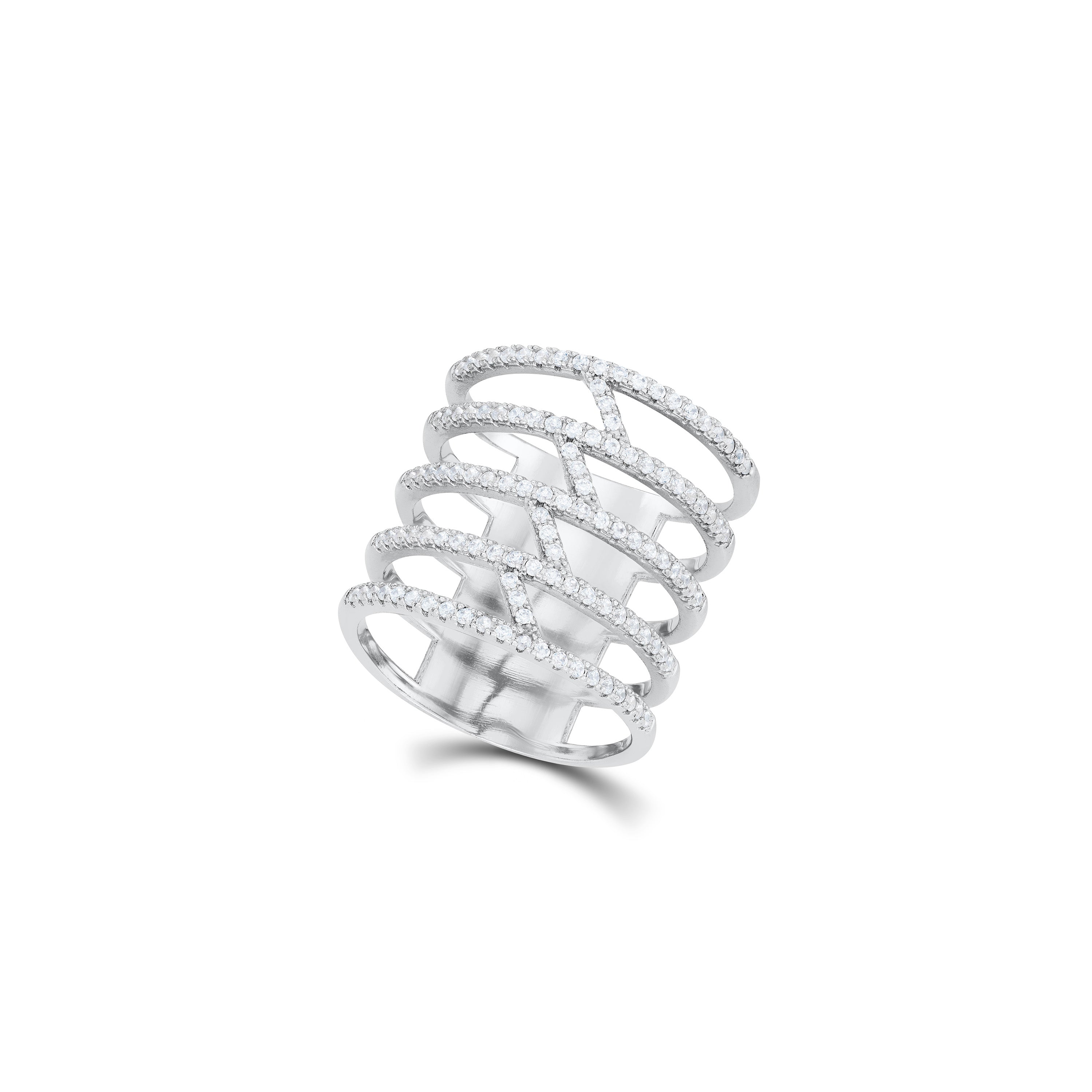 Interwoven Layers Pave Cubic Zirconia Ring - Silver White