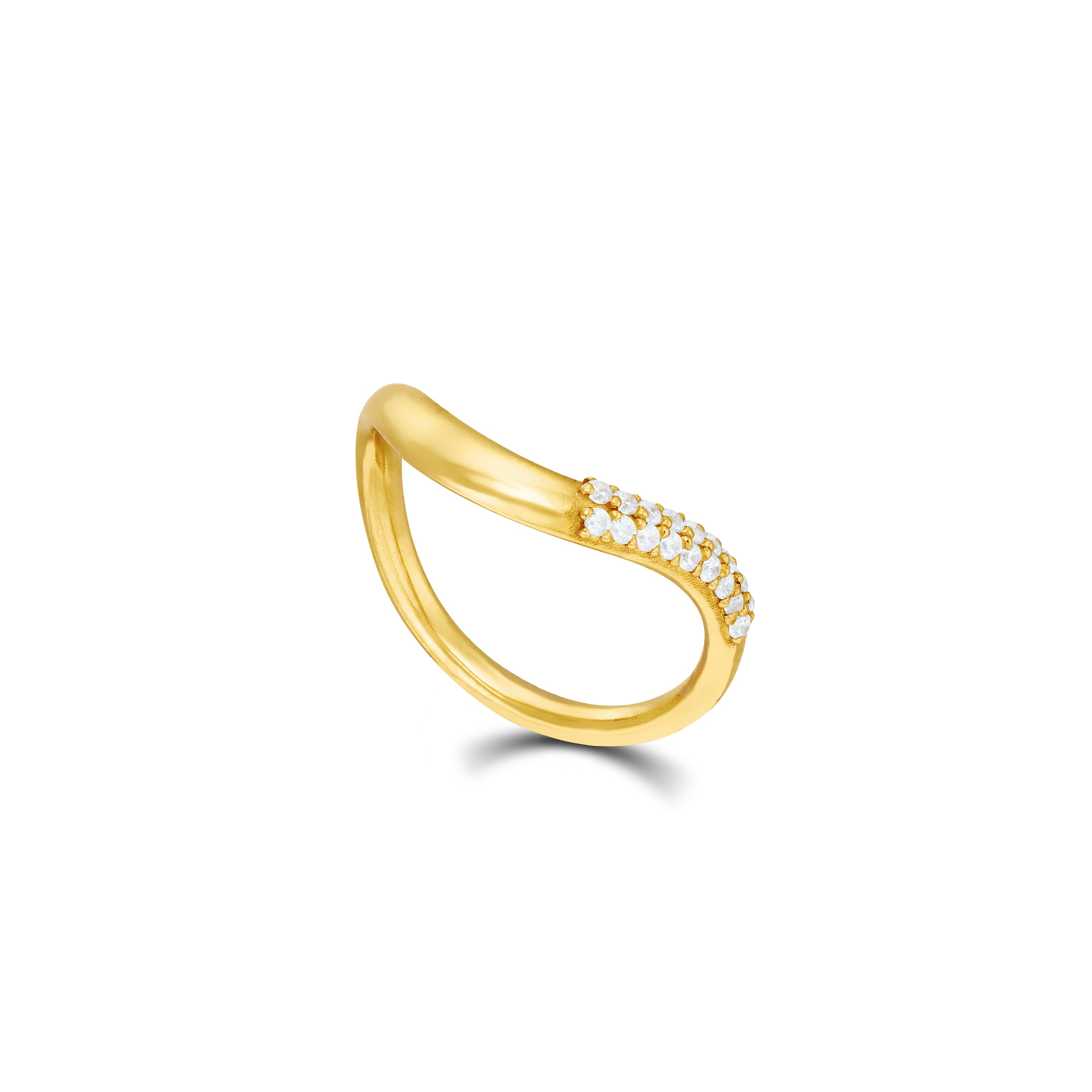 Layered Stacking Band Ring - Gold White - One Side Pave