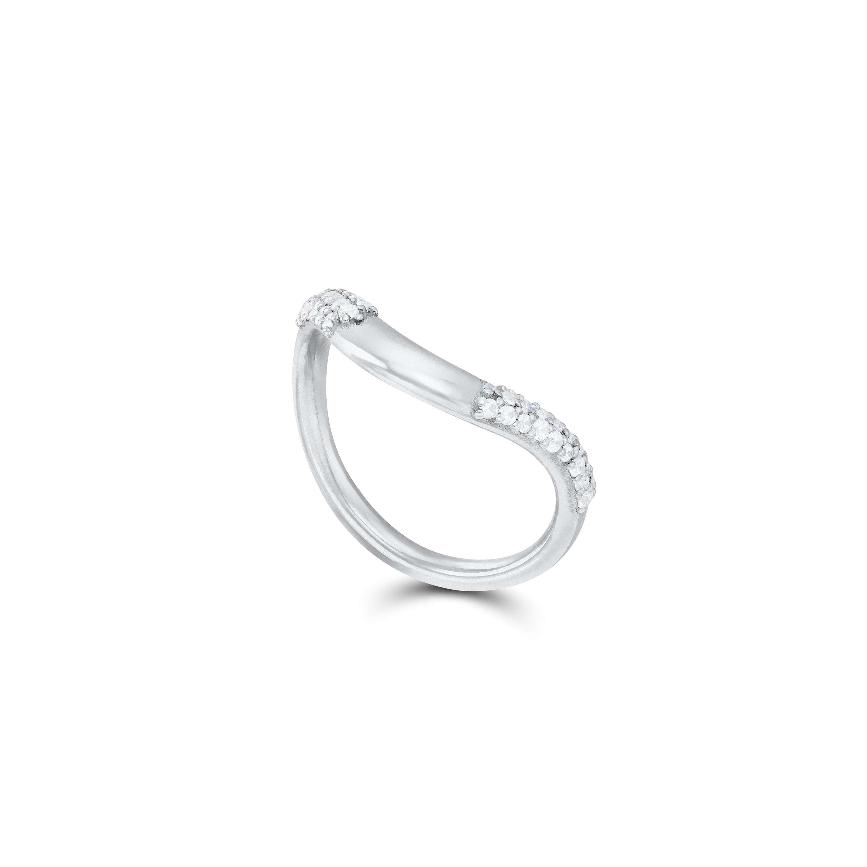 Layered Stacking Band Ring - Silver White - Side Pave