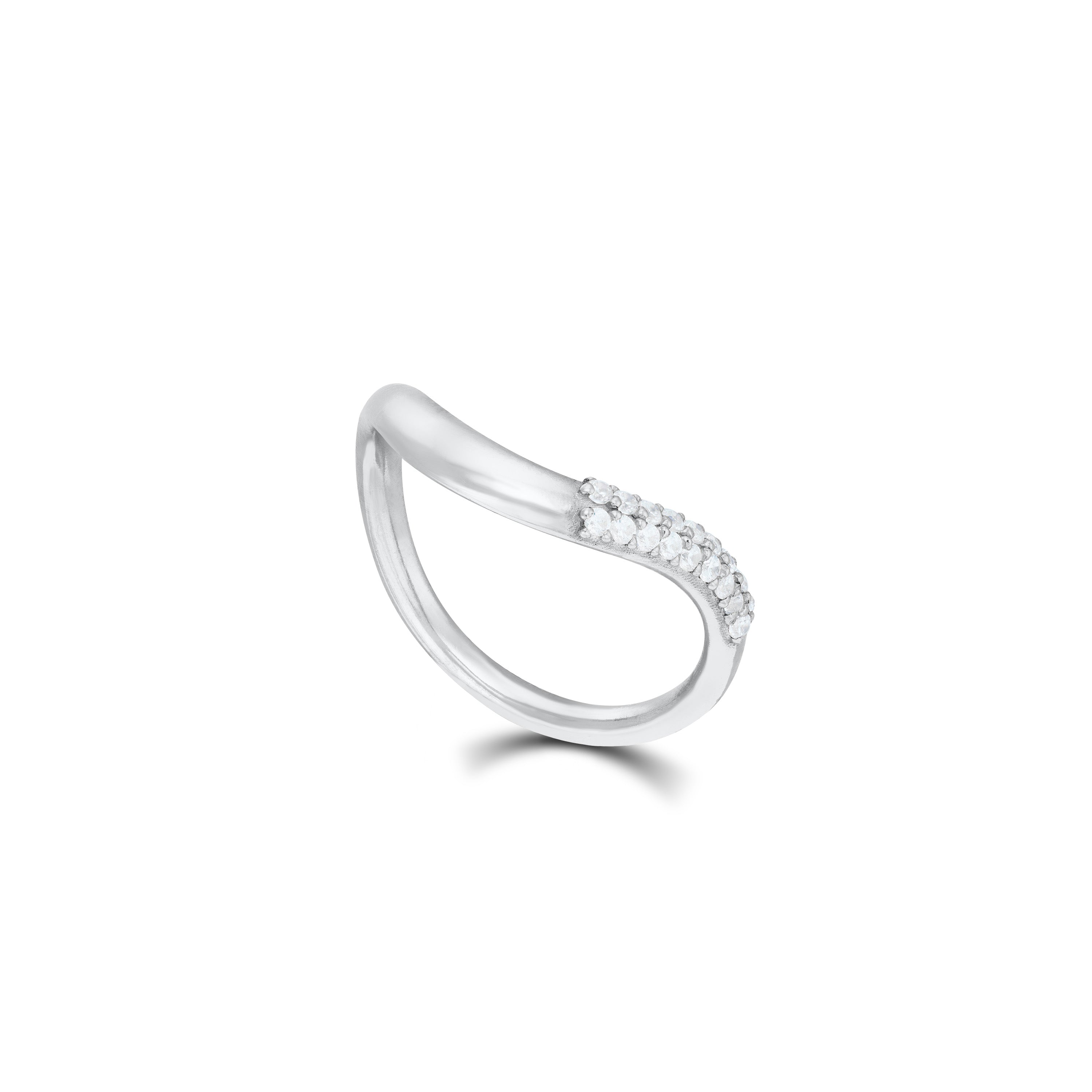 Layered Stacking Band Ring - Silver White - One Side Pave