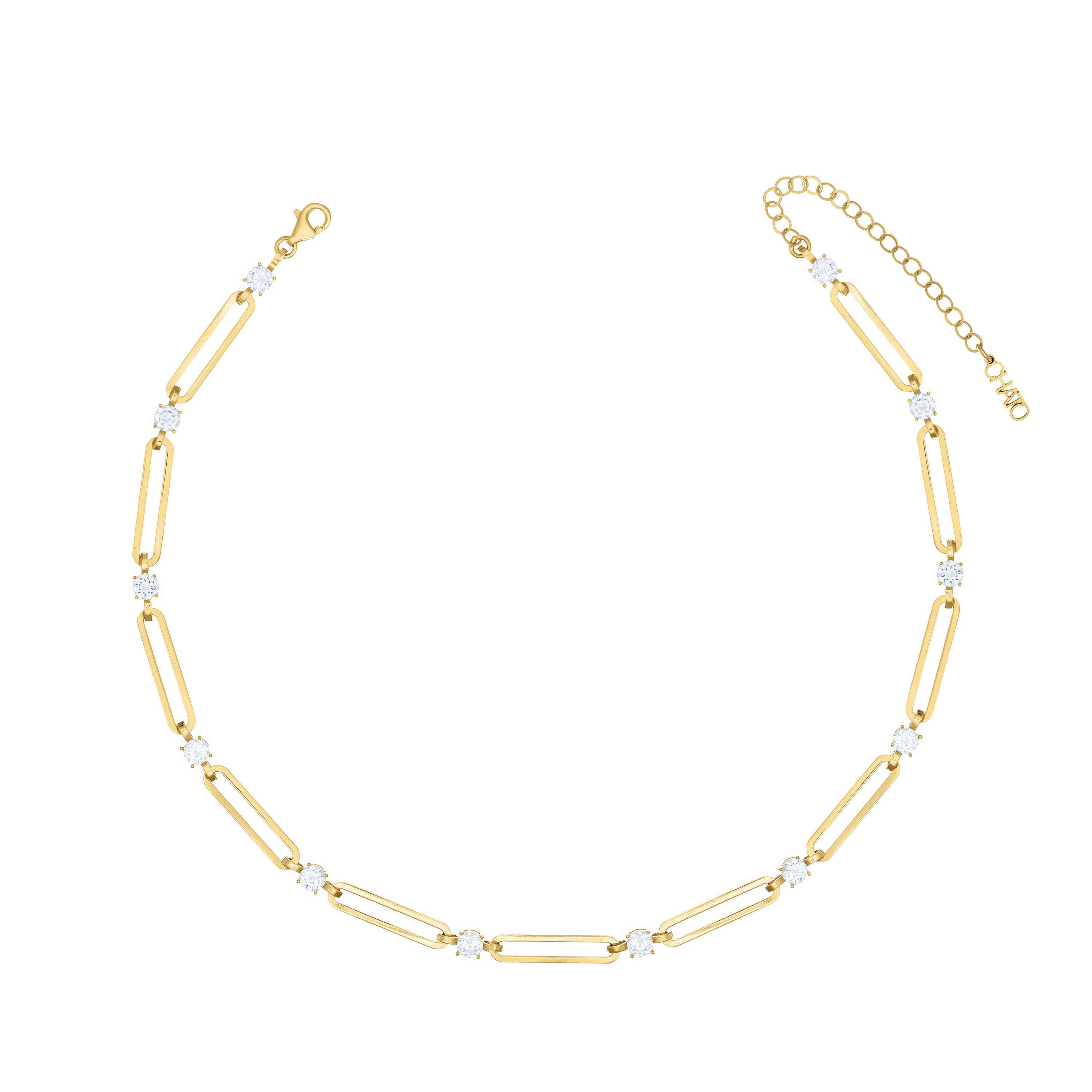 Long Paperclip With Dot Choker - Gold White