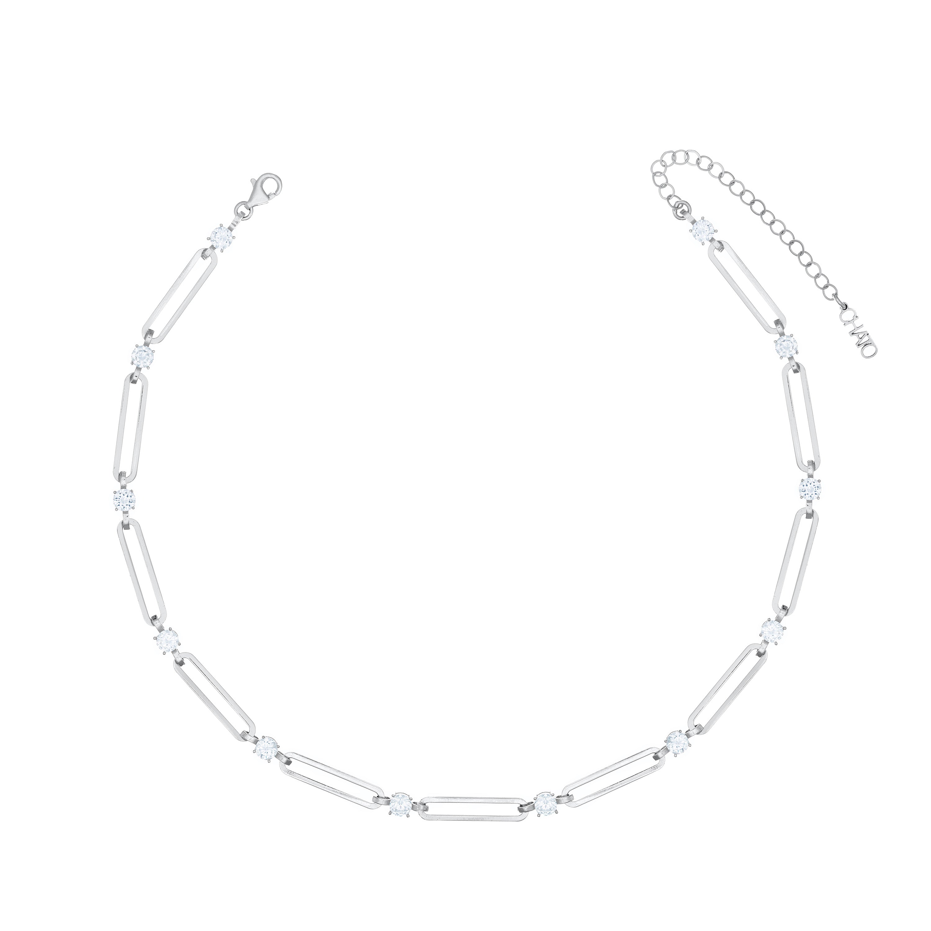 Long Paperclip With Dot Choker - Silver White