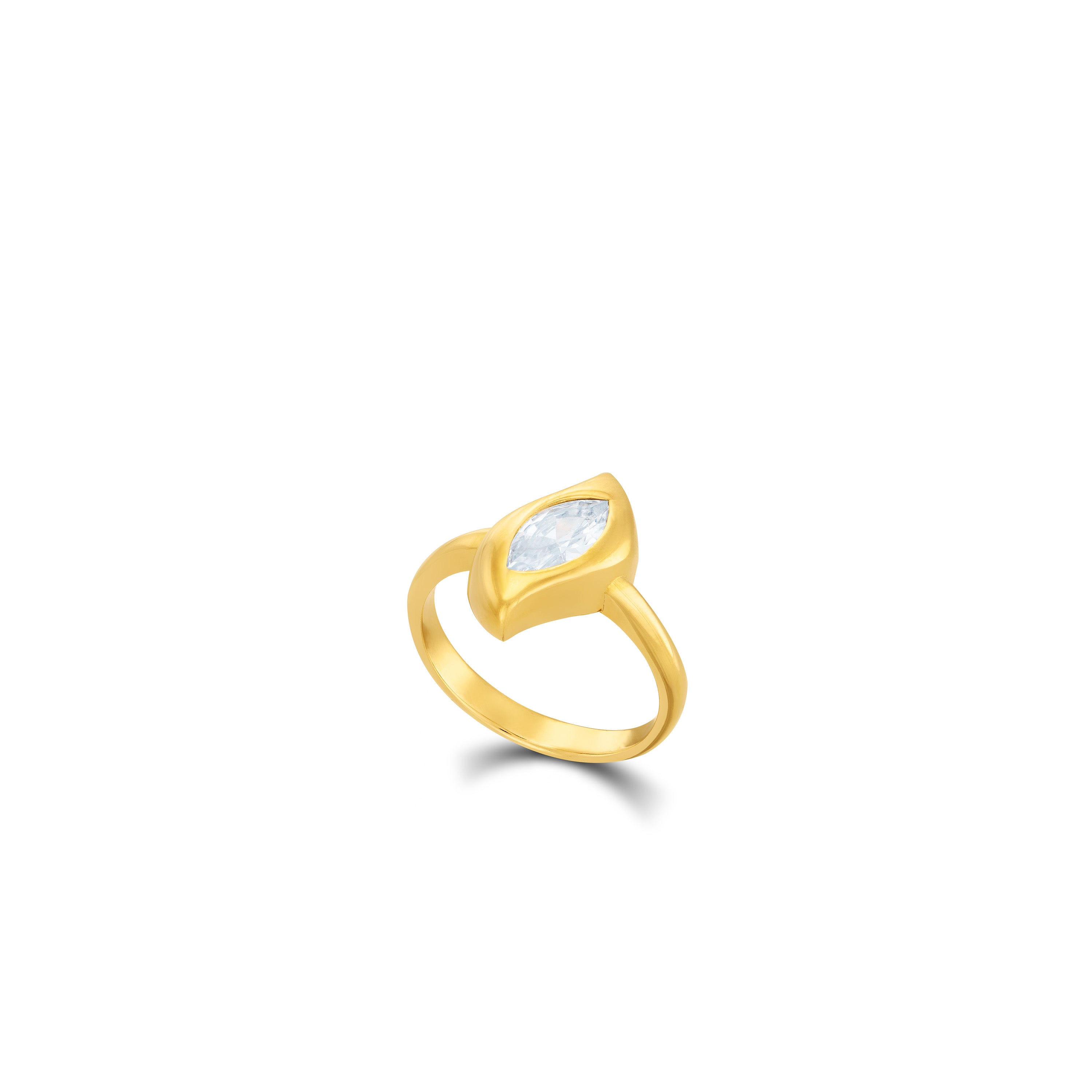 Marquise Bezel CZ Pinky Ring - Gold White