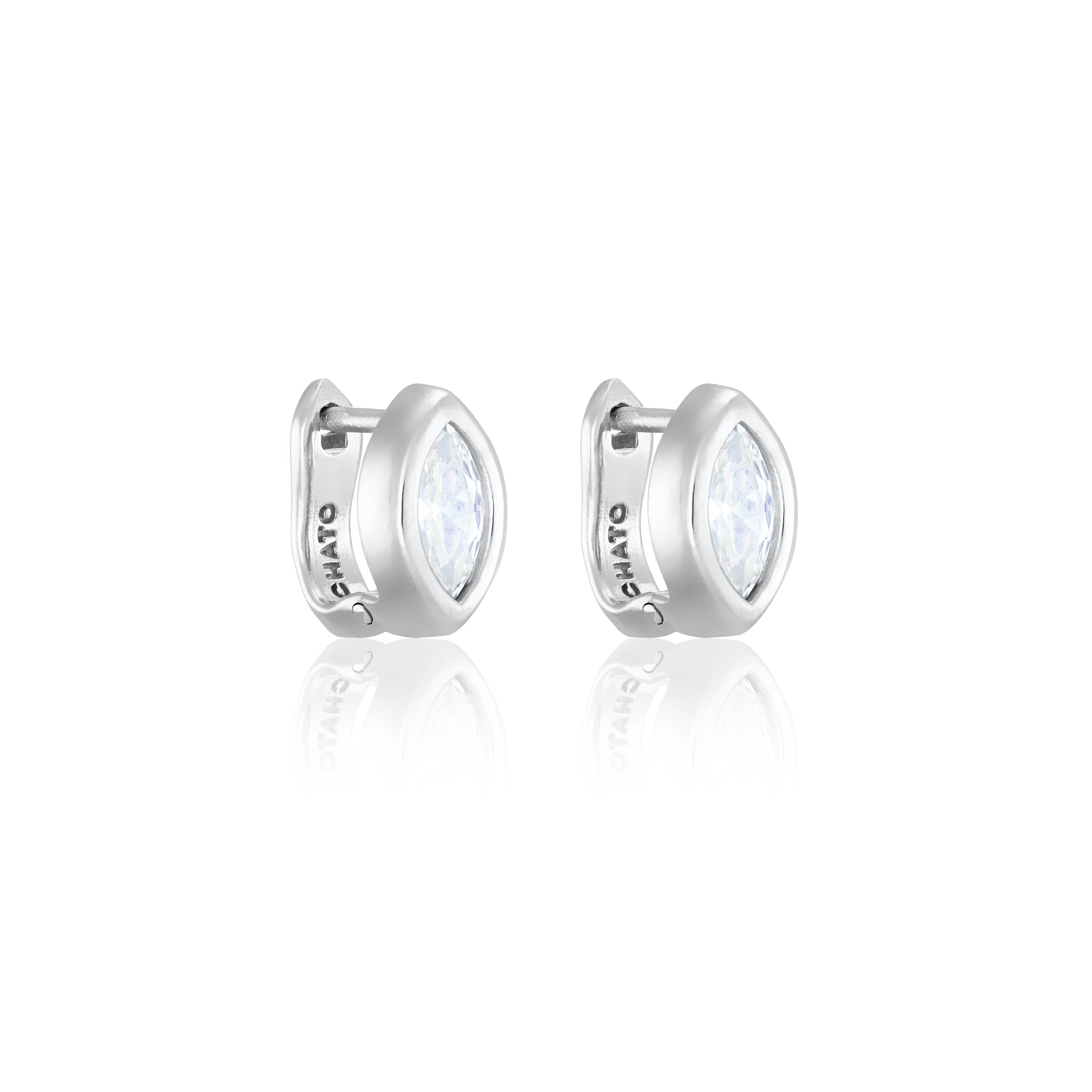 Marquise Cz Bezel Hoop Earrings - Silver White