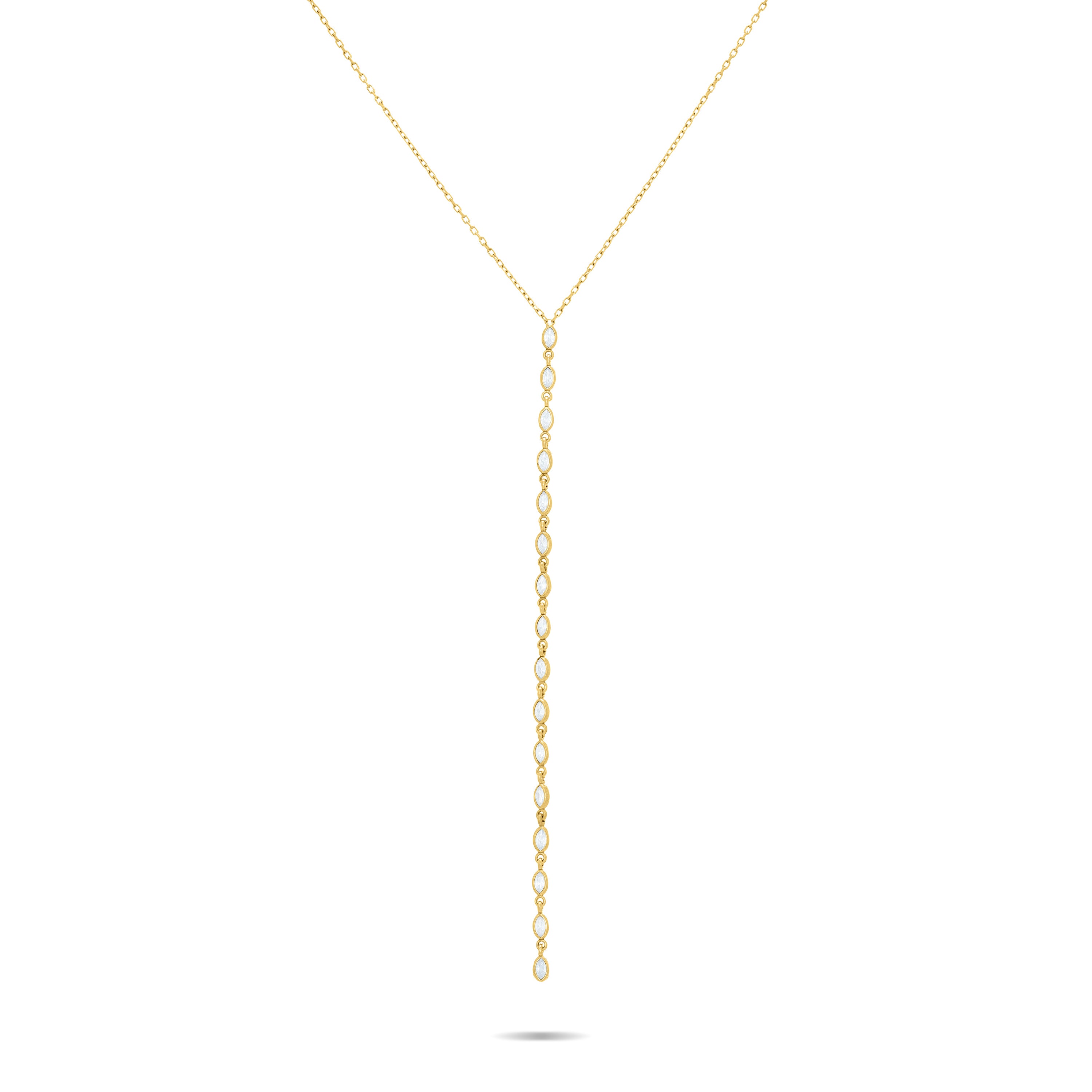 Marquise Bezel Lariat Choker - Gold White