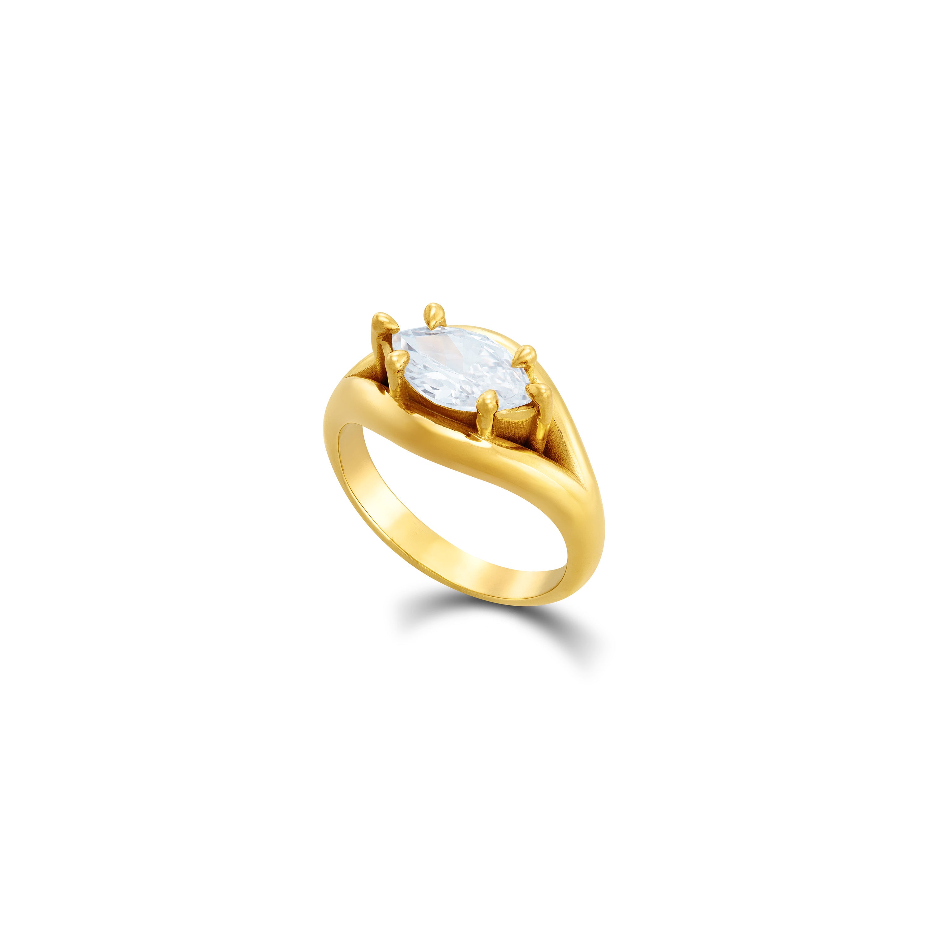 Marquise Cubic Zirconia Solitaire Band Ring - Gold White