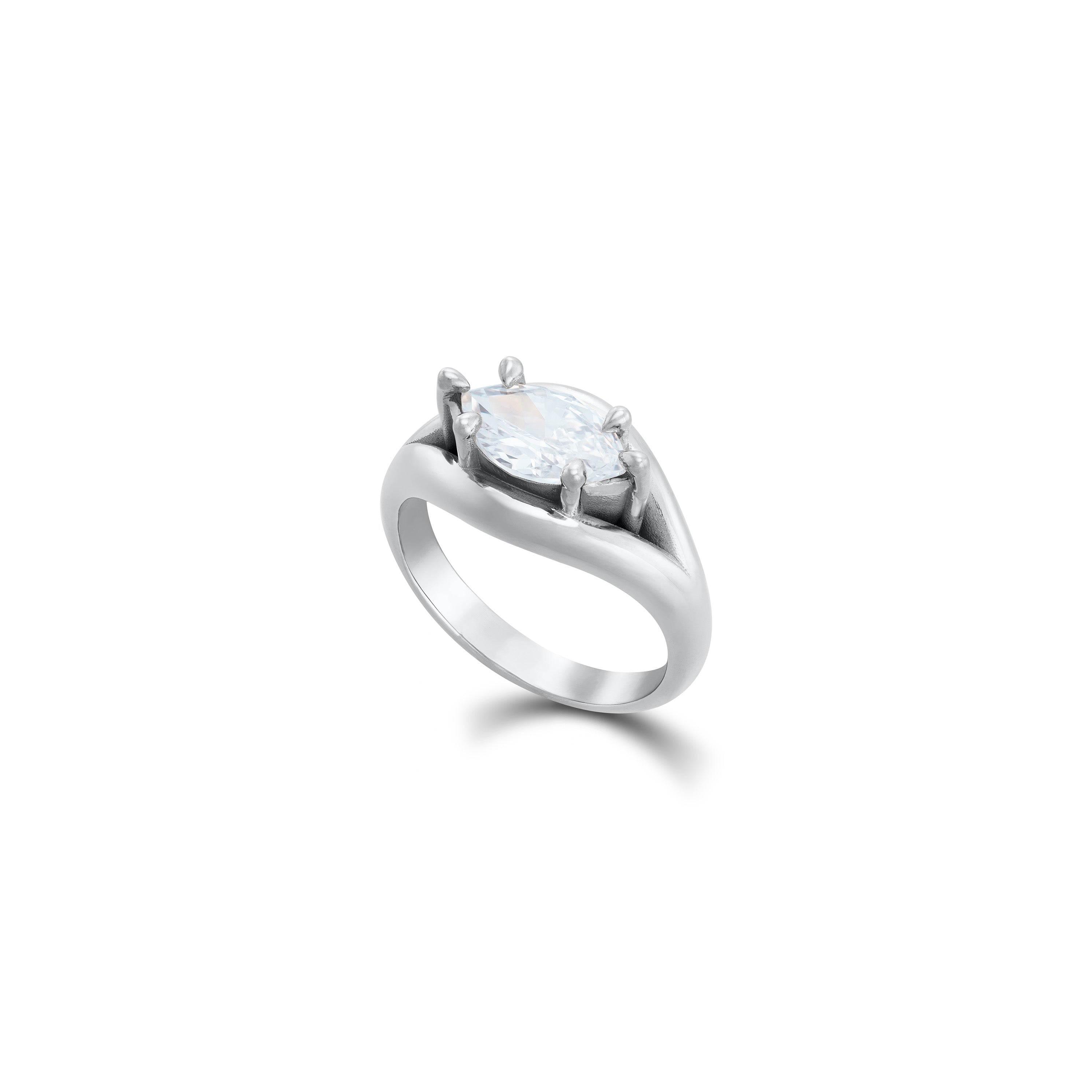Marquise Cubic Zirconia Solitaire Band Ring - Silver White