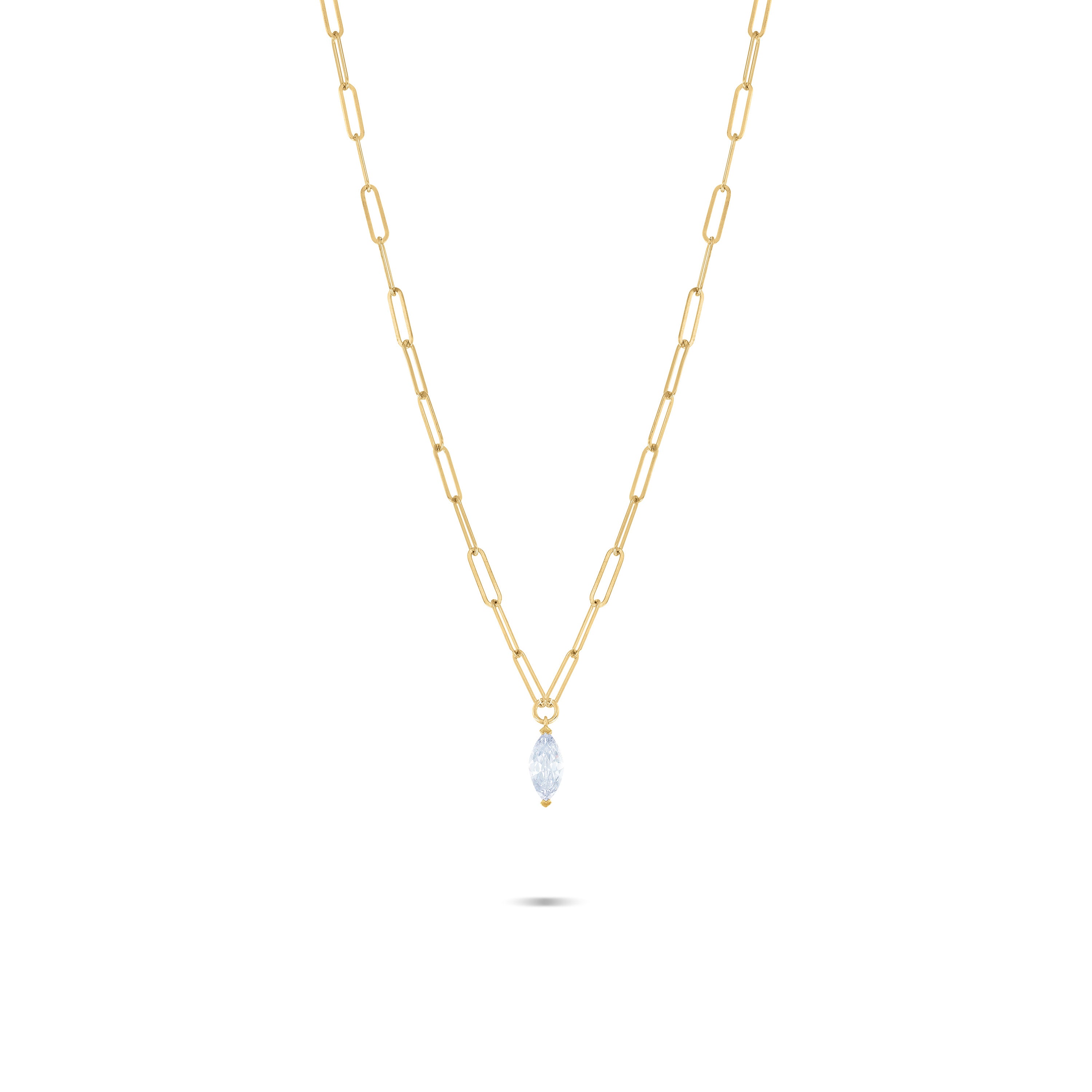 Marquise Pendant Paperclip Choker - Gold White