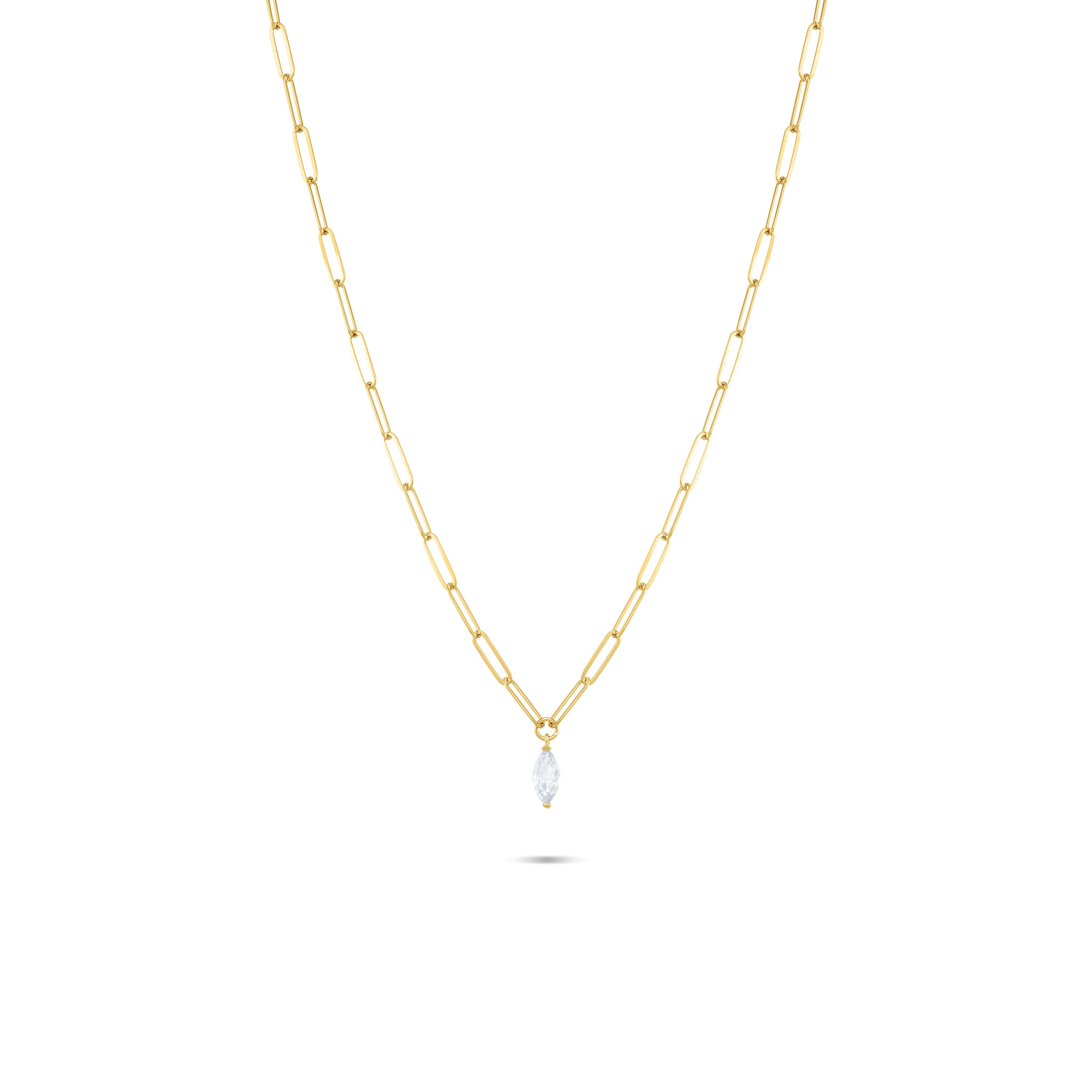 Marquise Pendant Paperclip Choker - Gold White