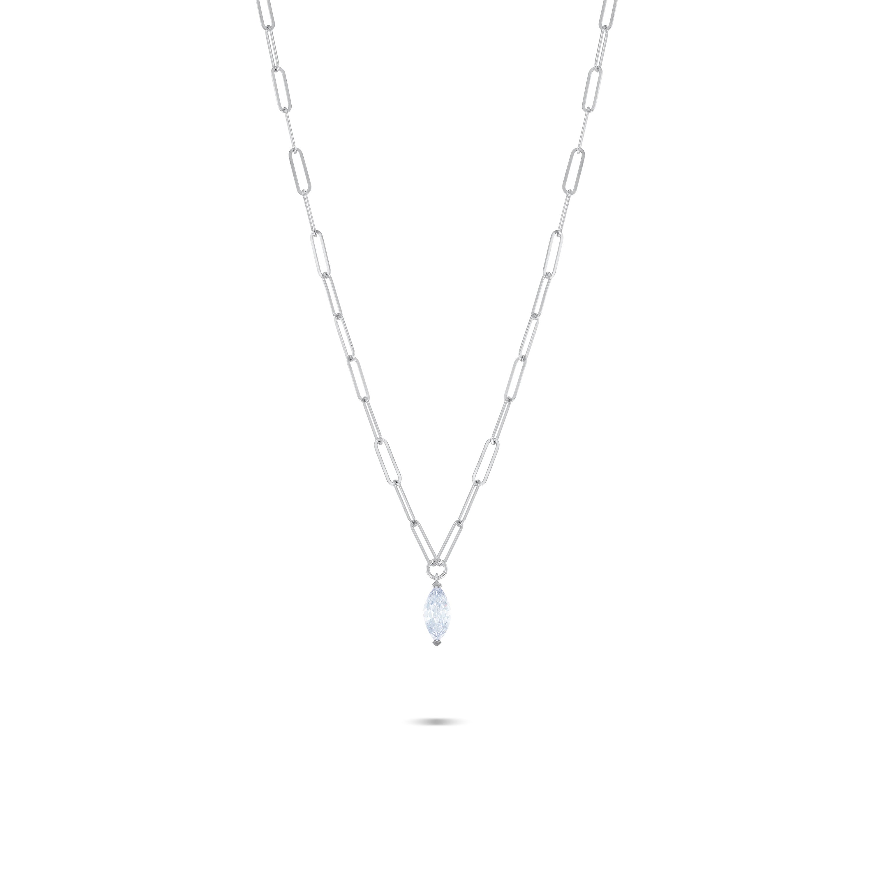 Marquise Pendant Paperclip Choker - Silver White
