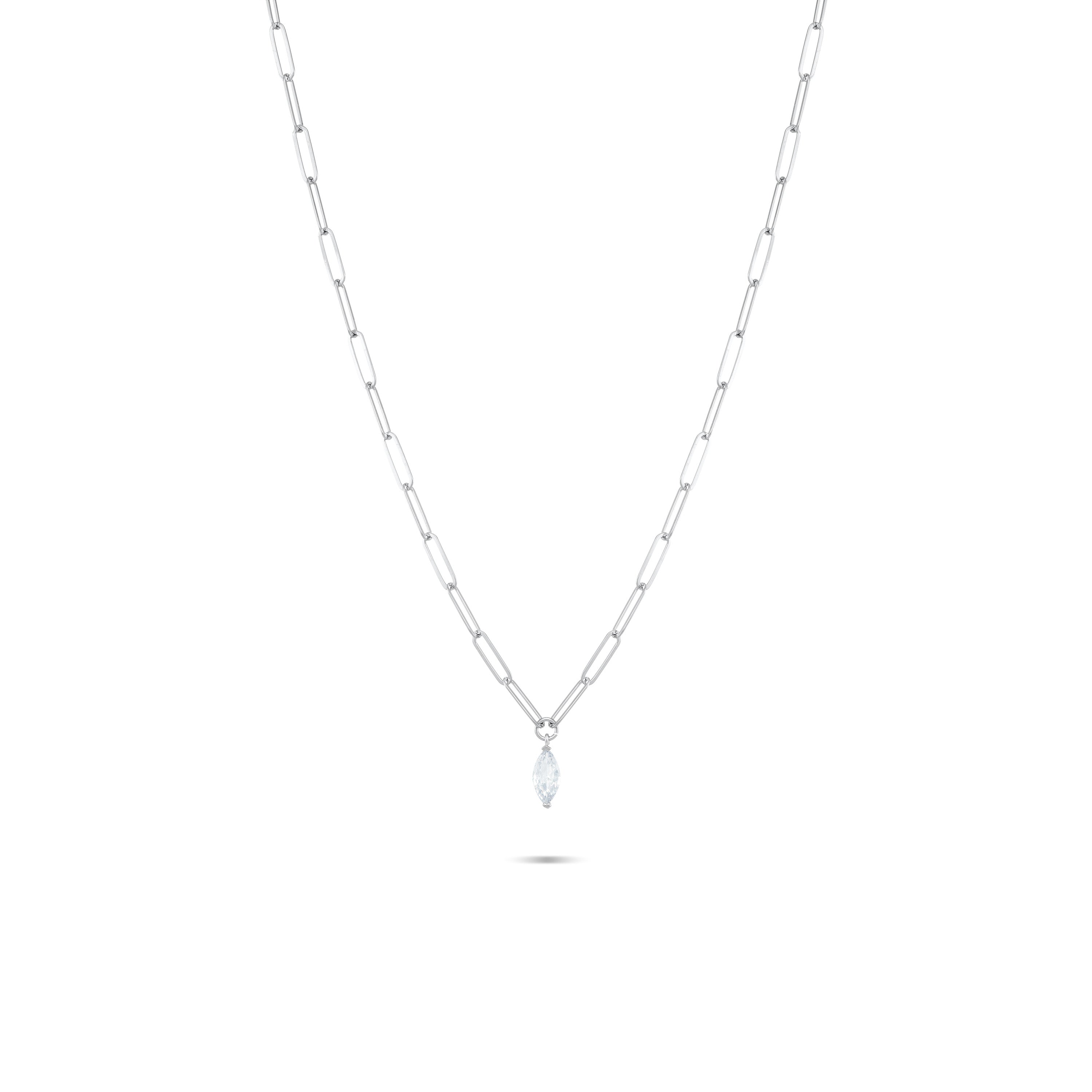 Marquise Pendant Paperclip Choker - Silver White
